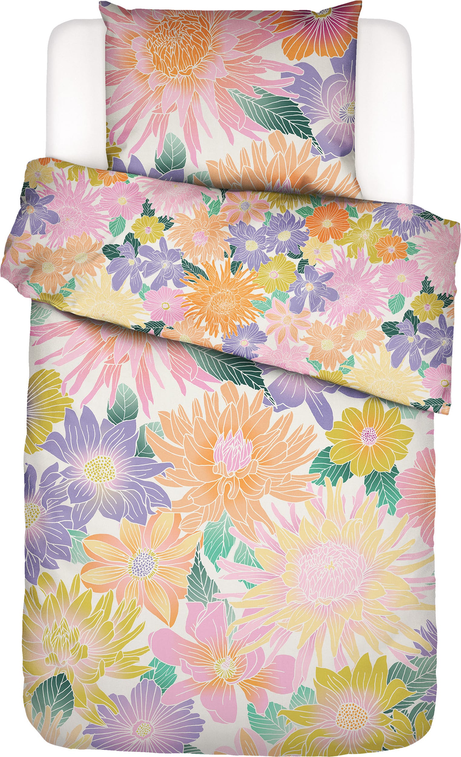 Pościel Flower Fling 140 x 220 cm kolorowa z poszewką na poduszkę 60 x 70 cm zapięcie flap