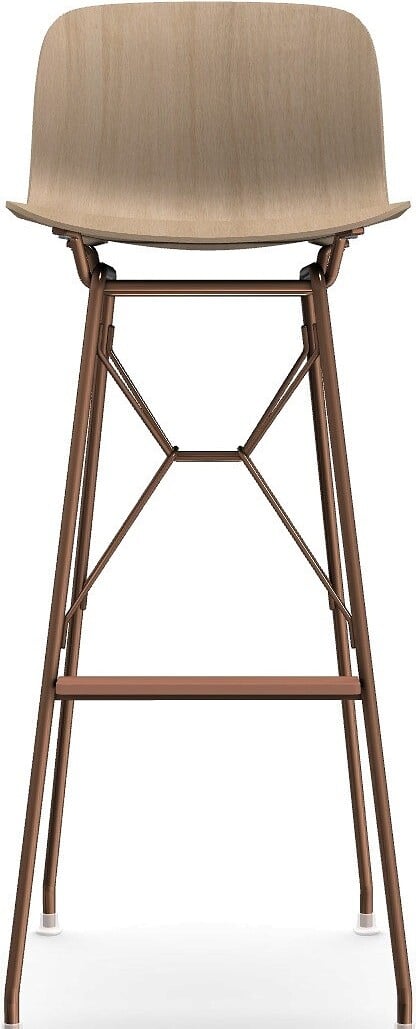 Stołek barowy Troy Wireframe naturalny drewniany z miedzianą ramą