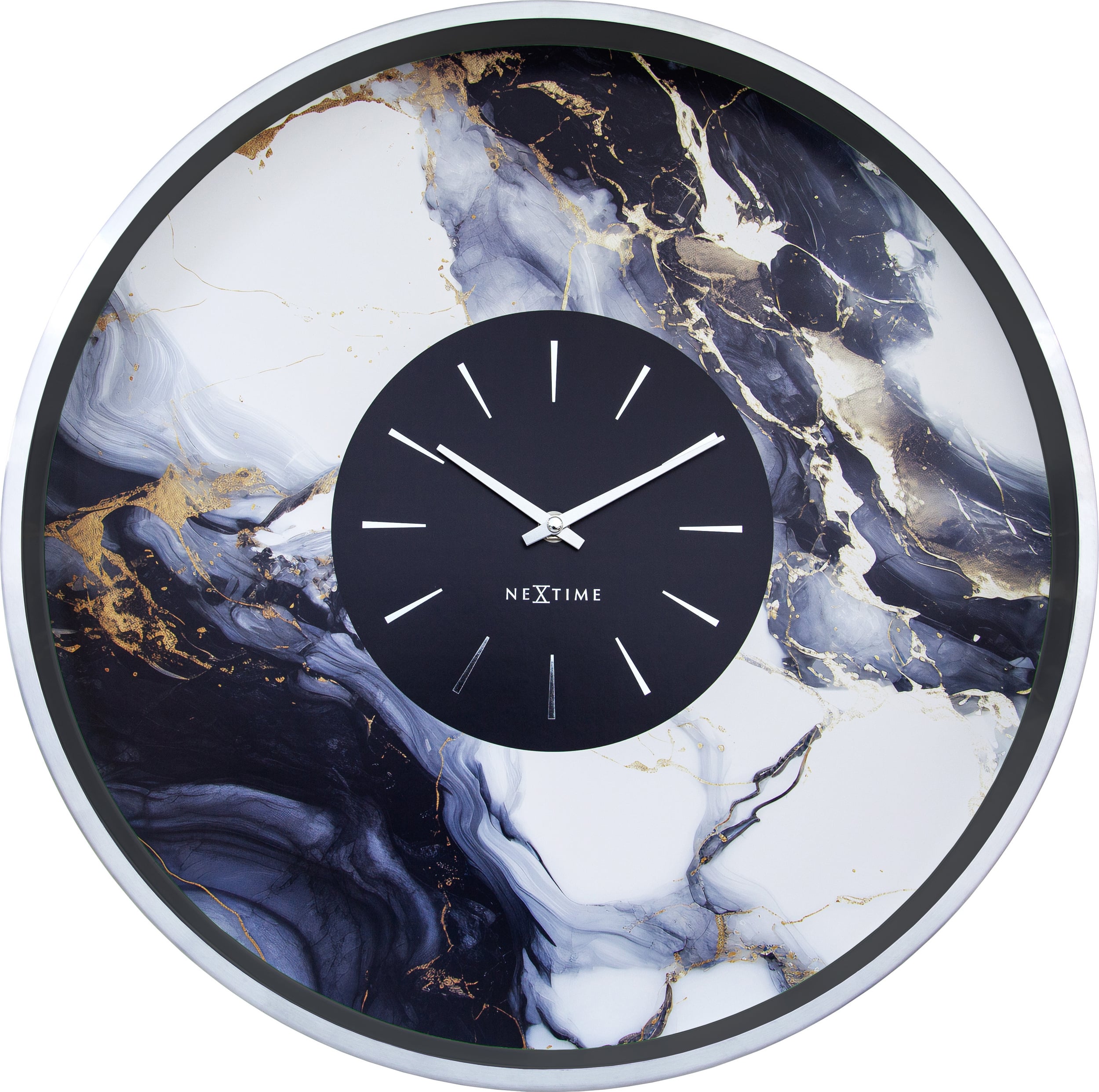Zegar ścienny Marble Duo czarno-srebrny