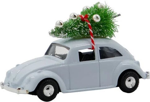 Dekoracja świąteczna Mini Xmas car samochód 8 5 cm jasnoniebieska