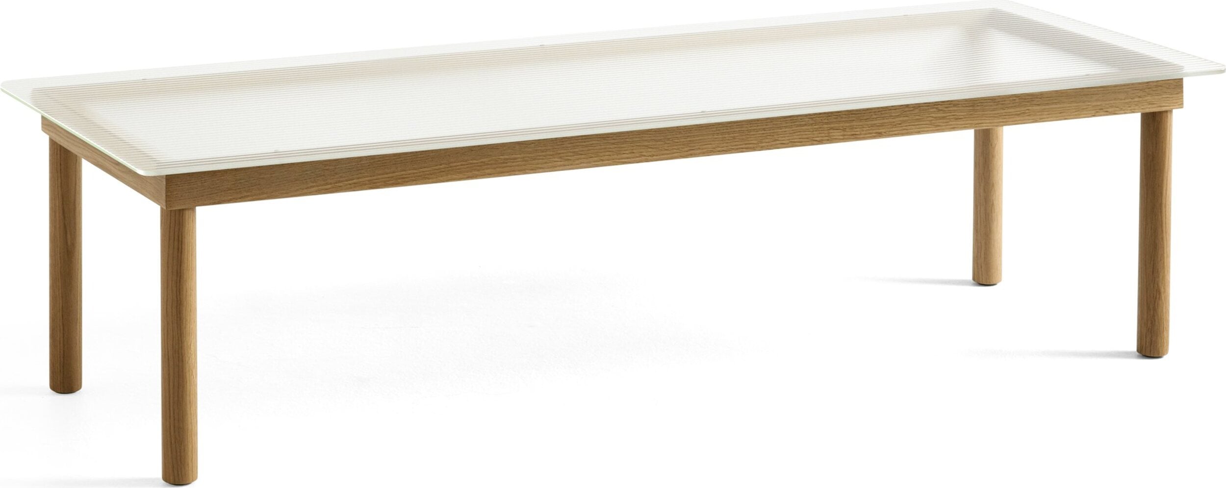 Stolik kawowy Kofi 50 x 140 cm blat szkło ryflowane z nogami dąb