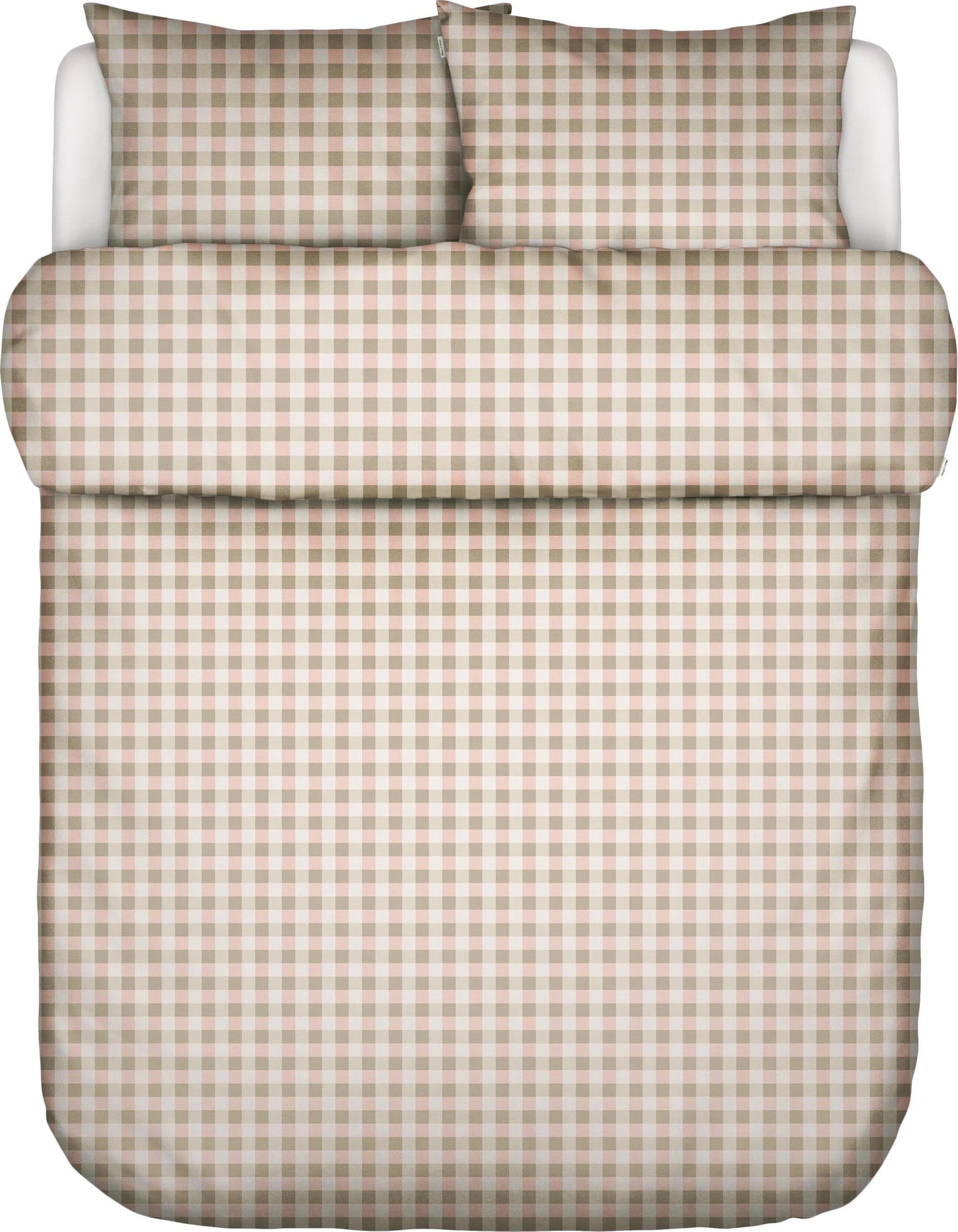 Pościel Gyda w kratkę 240 x 220 cm beżowo-różowa z 2 poszewkami na poduszki 60 x 70 cm zapięcie flap