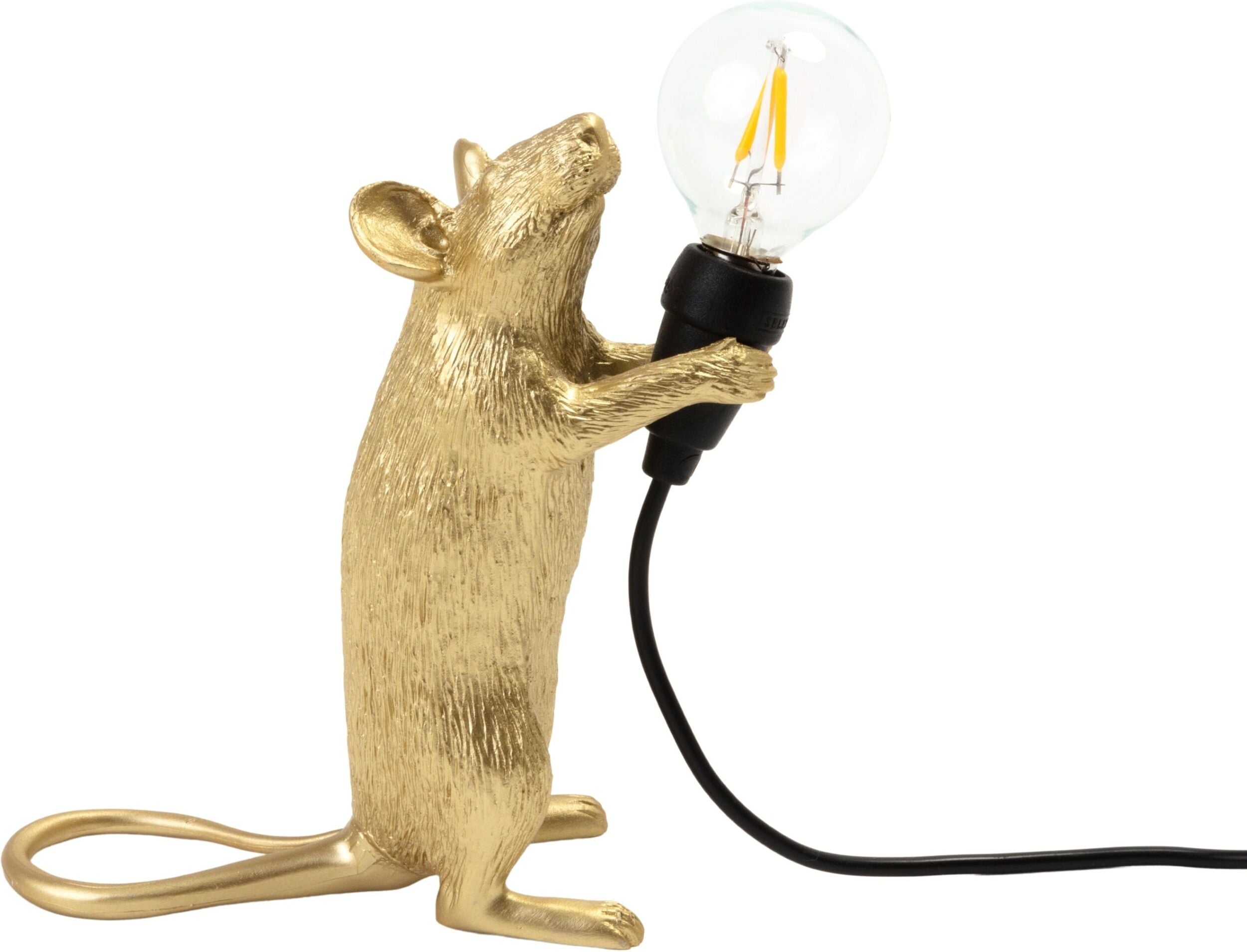 Lampa Mouse stojąca złota z gniazdkiem USB