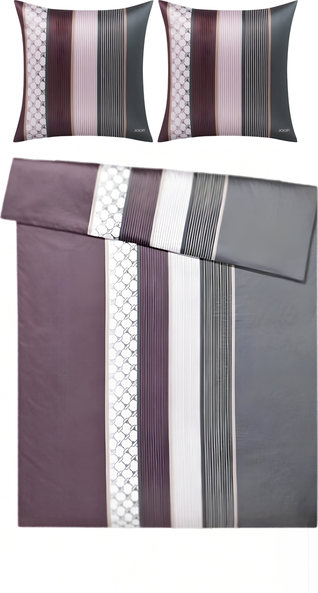 Pościel Cornflower Stripes 240 x 220 cm deep wine z bawełny satynowej z 2 poszewkami na poduszki 80 x 80 cm