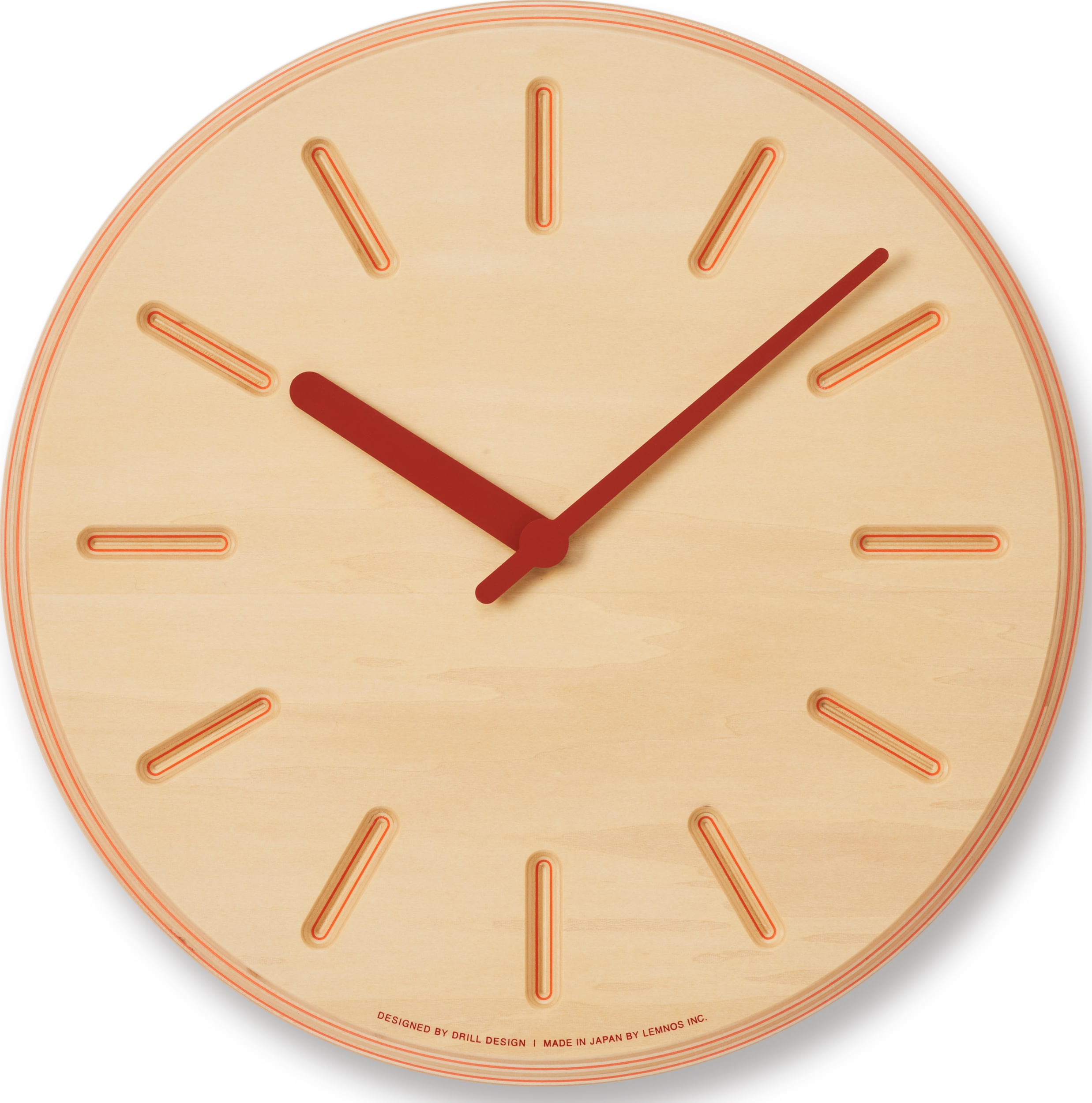 Zegar ścienny Paper Wood Line 29 cm pomarańczowe wskazówki