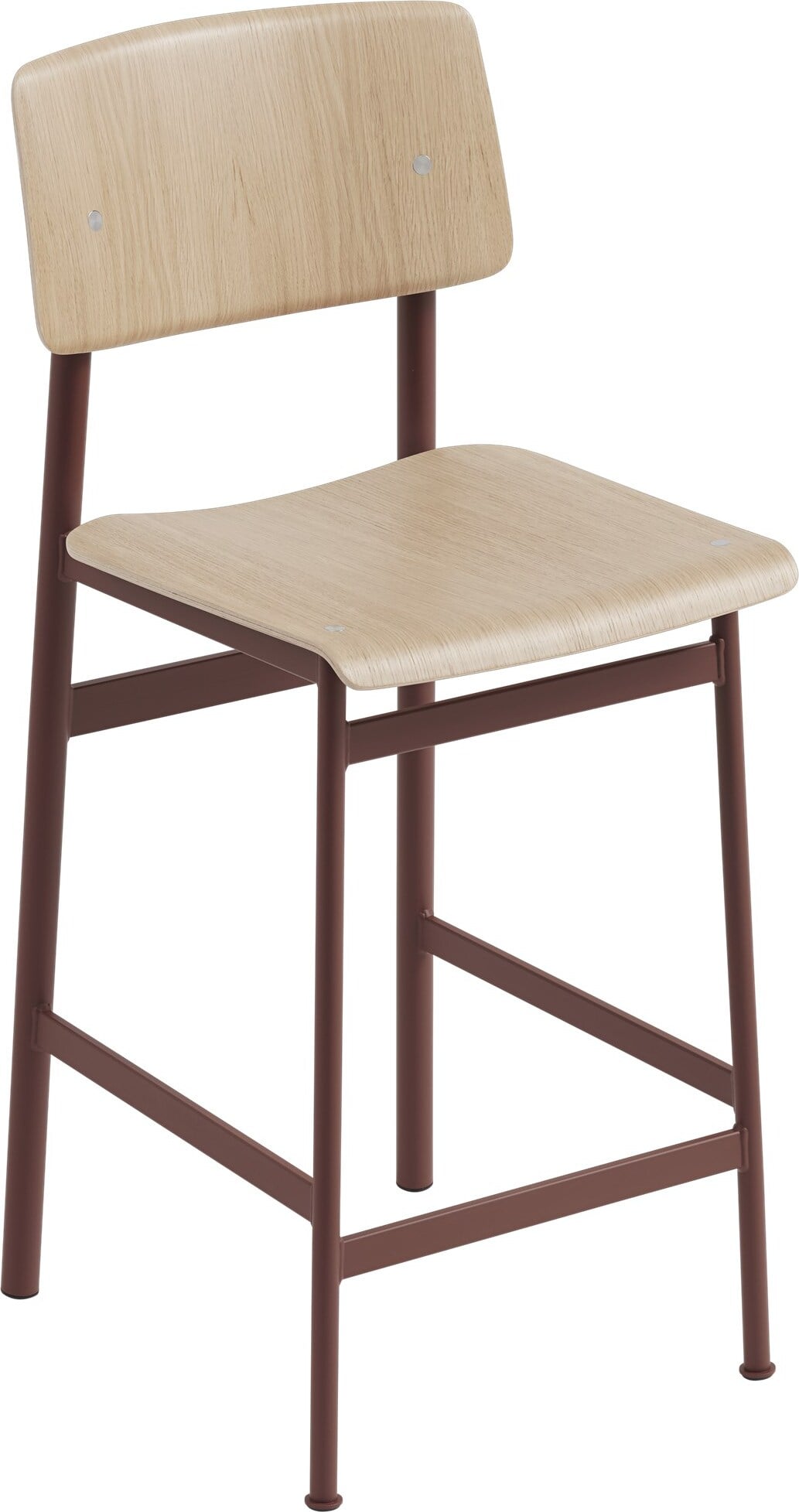 Stołek Loft 65 cm jasny dąb nogi czerwone