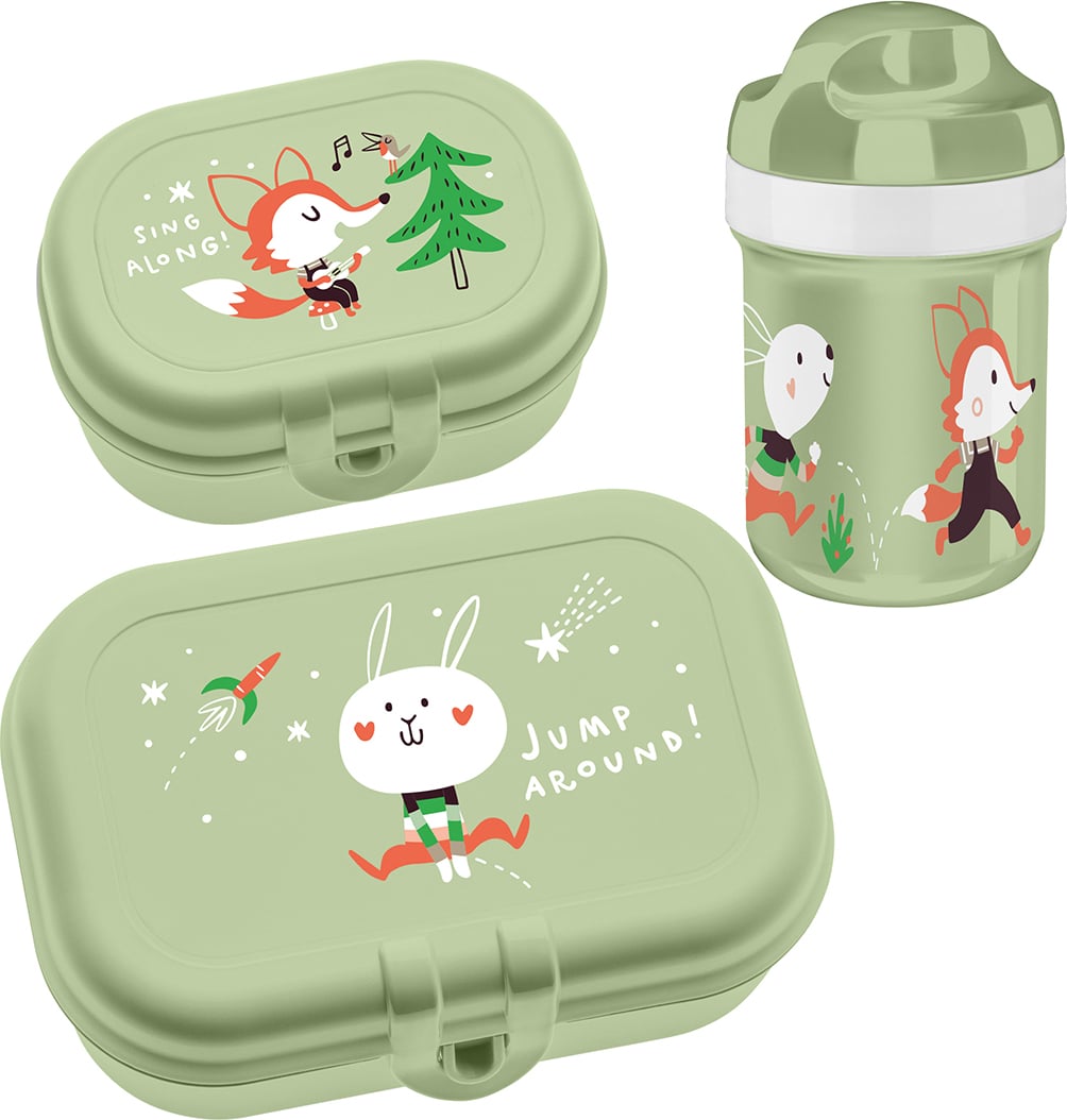 Lunchboxy dziecięce z butelką na wodę Hop on to go pistacjowe 3 el.