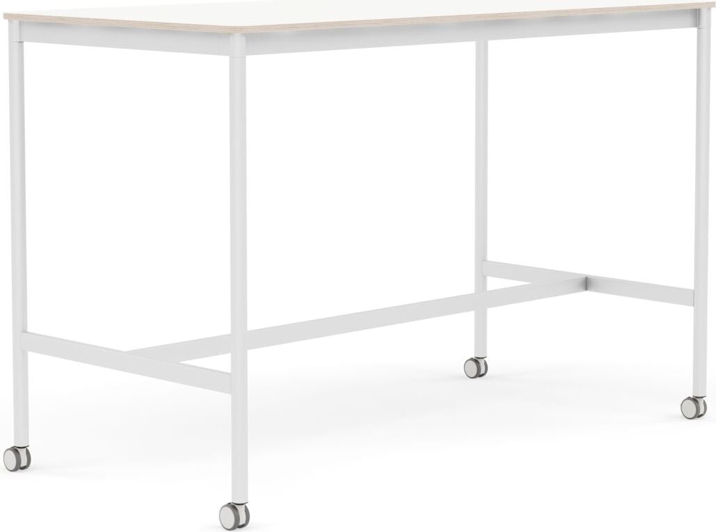 Stół na kółkach Base 80 x 160 x 105 cm biały laminowany nogi białe