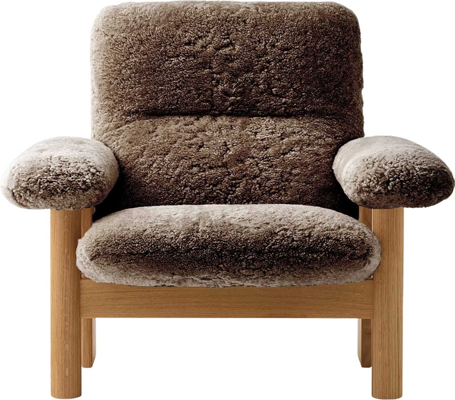 Fotel Brasilia Sheepskin brązowy na dębowych nogach