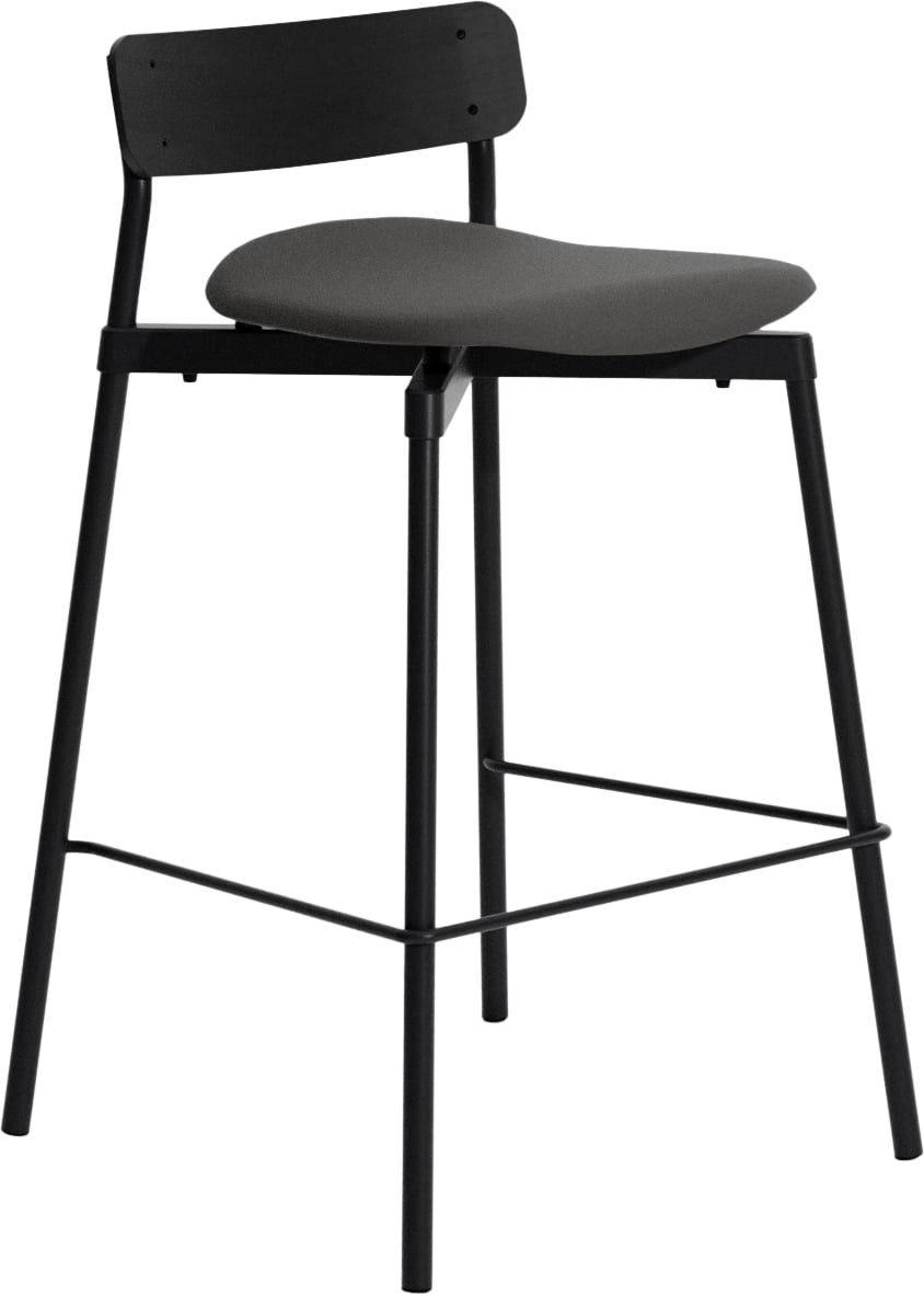 Stołek barowy Fromme Wood 65 cm z tapicerowanym siedziskiem skóra czerń