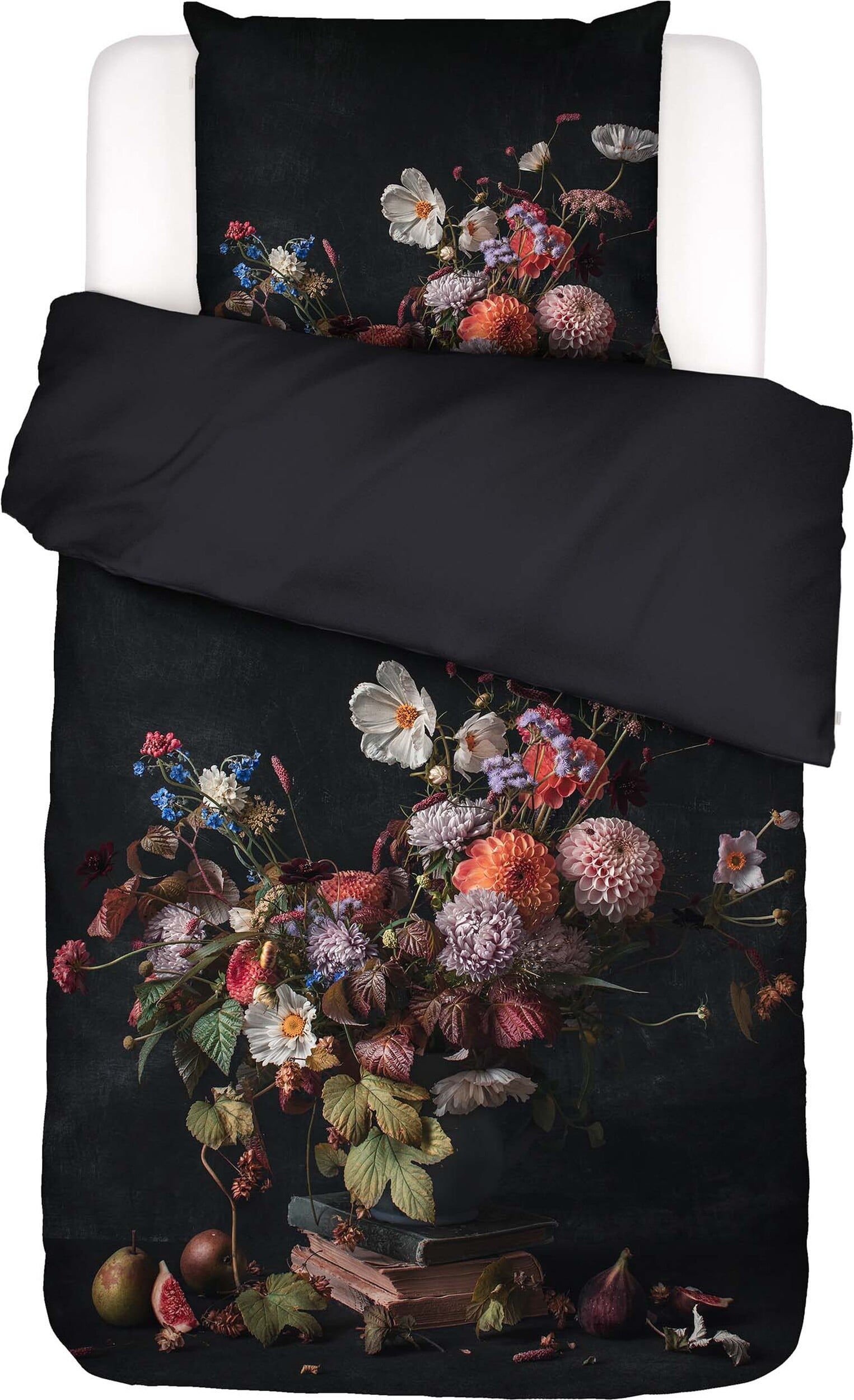 Pościel Bouquet 140 x 220 cm antracytowa z poszewką na poduszkę 60 x 70 cm zapięcie flap