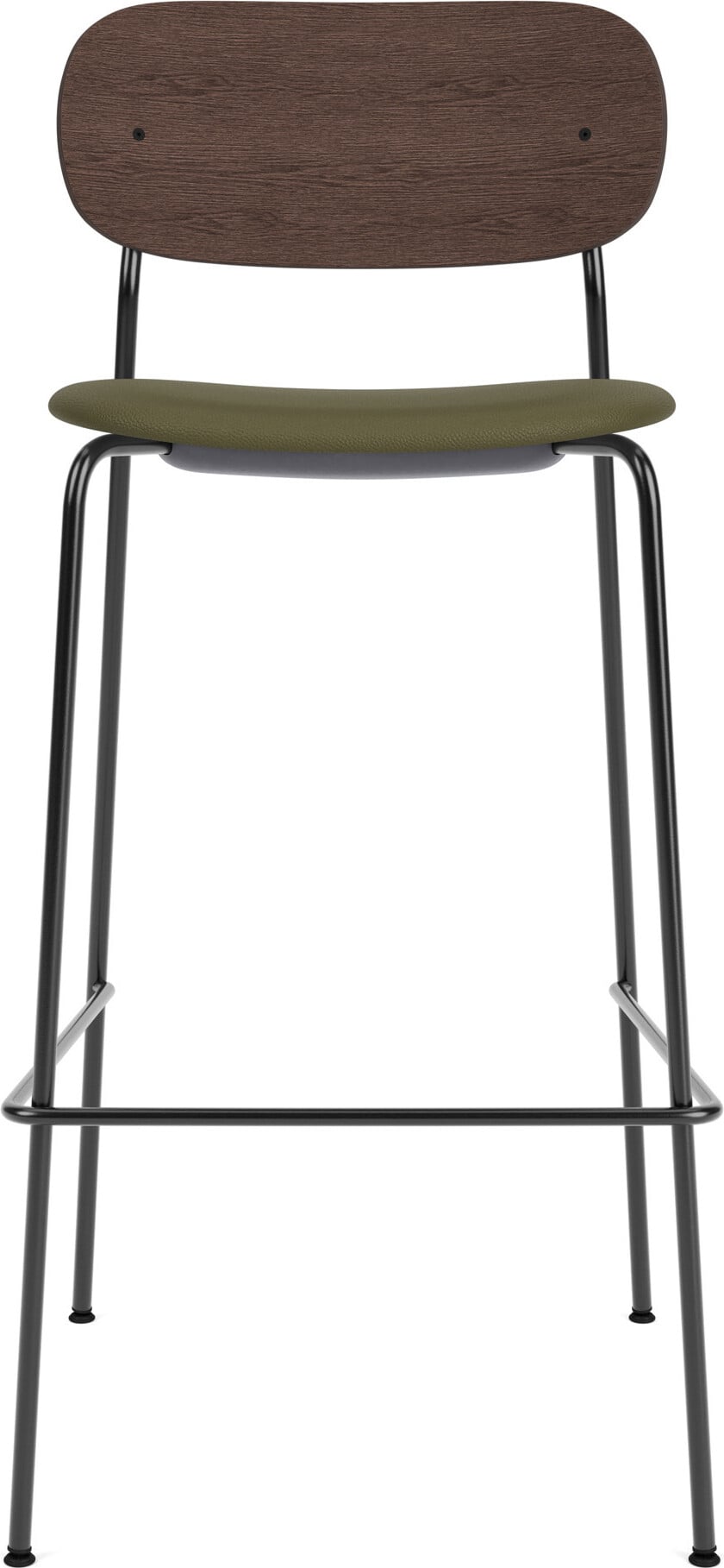 Krzesło barowe Co Sierra 105 cm zielone oparcie ciemny dąb z tapicerowanym siedziskiem na czarnych nogach