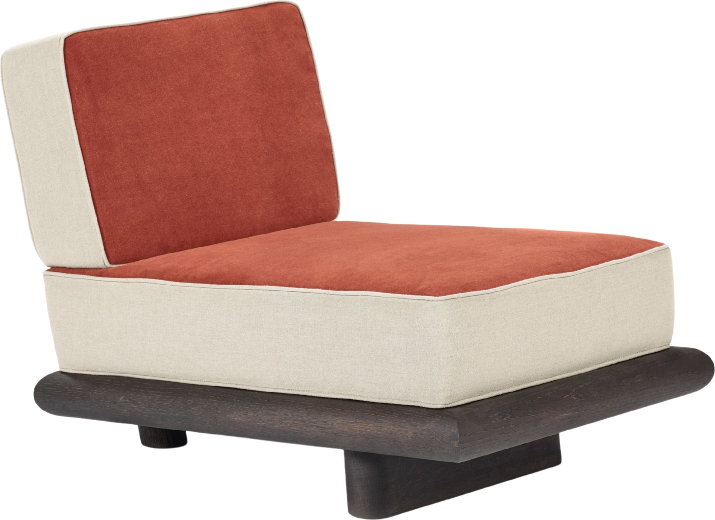 Sofa jednoosobowa Ono Velvet 95 cm pomarańczowo-kremowa ciemny dąb