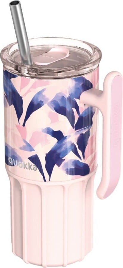 Kubek termiczny ze słomką Quokka Umi w kwiaty 720 ml pudrowy róż
