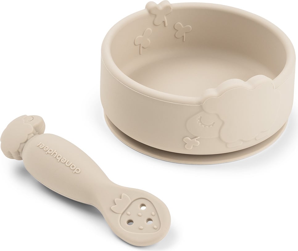 Miseczka Sheepy 170 ml piaskowa z przyssawką i łyżeczką 2 el.
