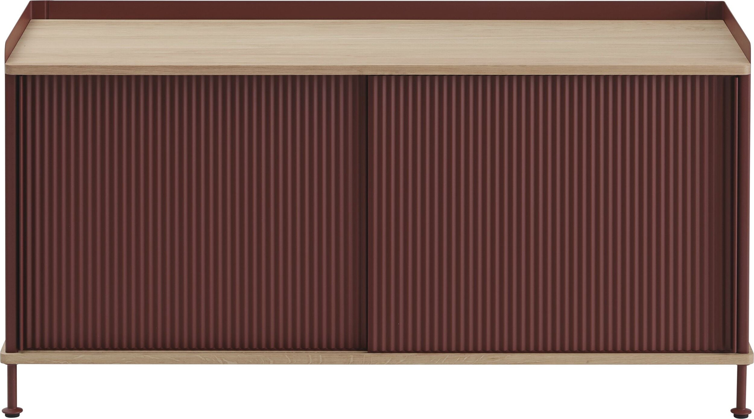 Szafka Enfold 124 cm bordowa z dębowym blatem