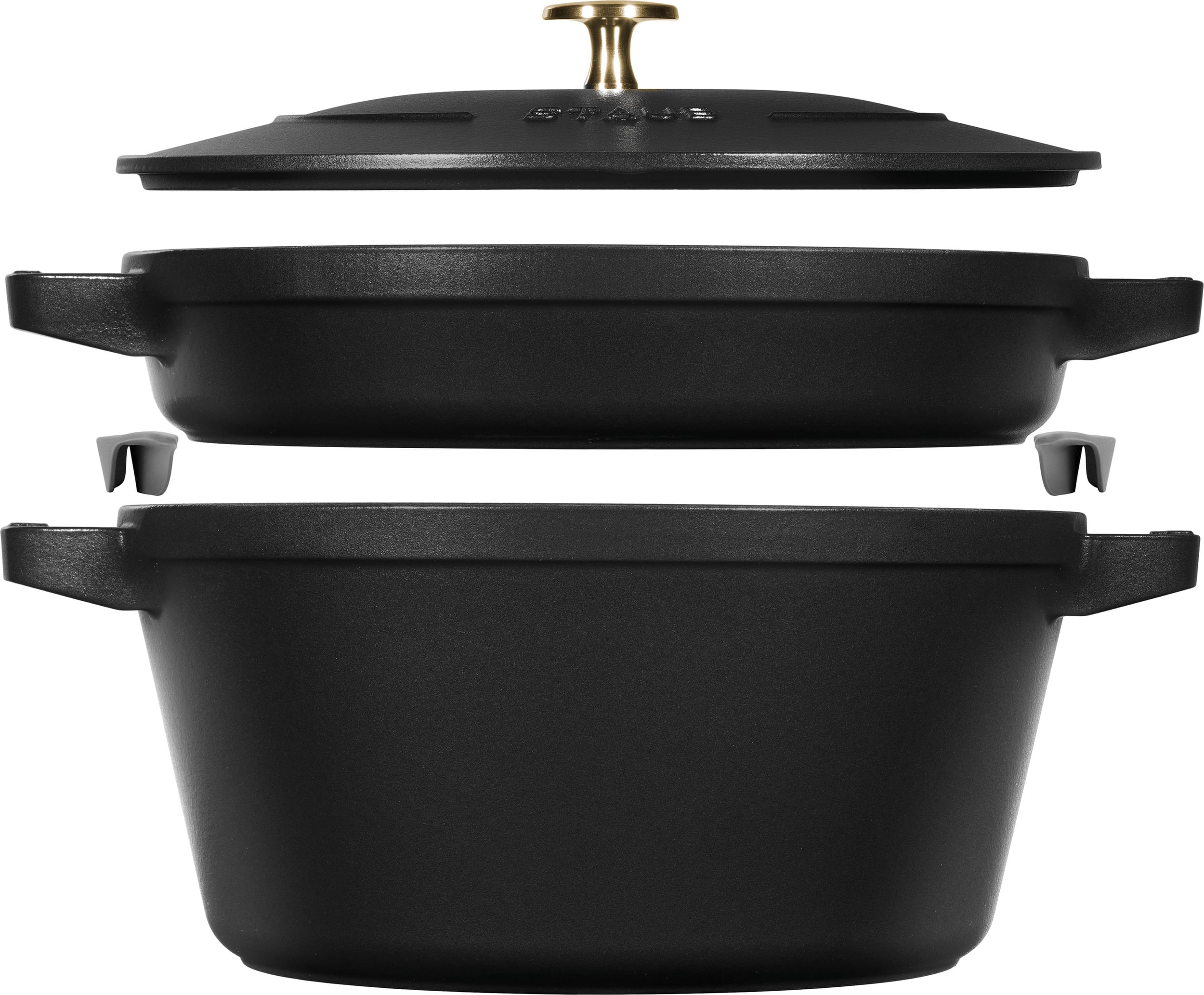 Garnek Staub 24 cm czarny z patelnią i pokrywką 3 el.