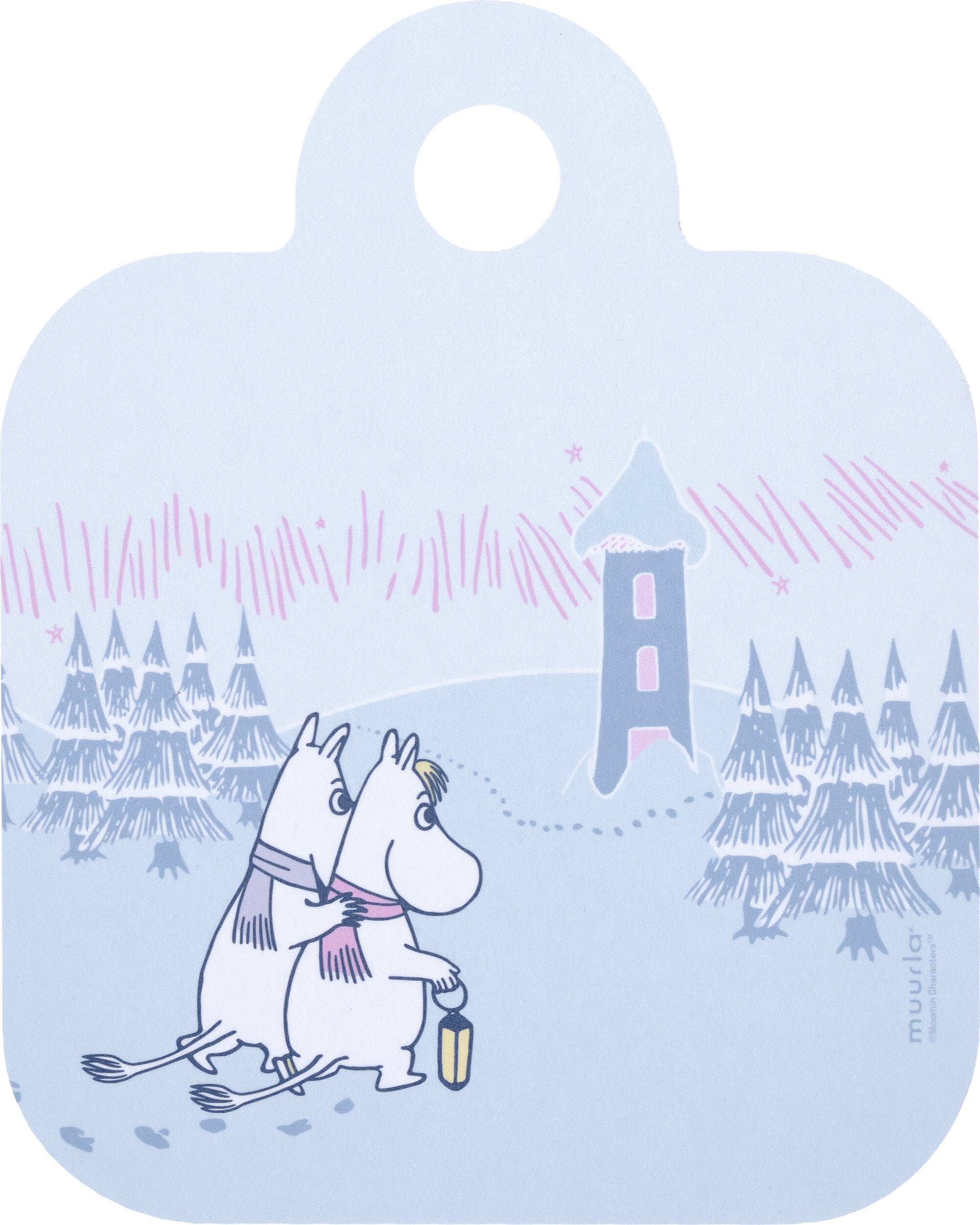 Deska do krojenia i serwowania Muminki Frosty Day 20 x 25 cm błękitno-różowa