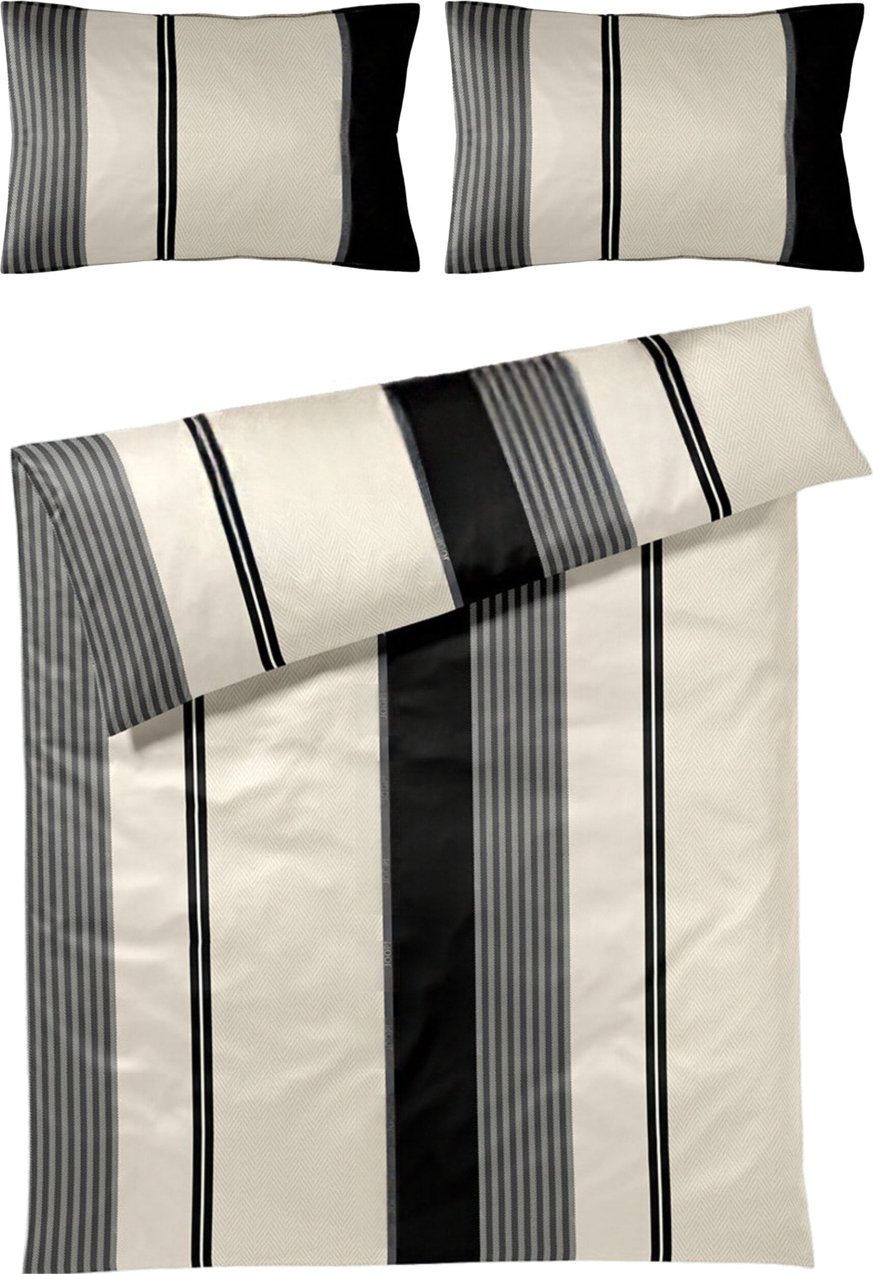 Pościel Herringbone Stripes 200 x 220 cm Black z bawełny satynowej z 2 poszewkami na poduszki 40 x 80 cm
