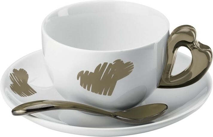 Filiżanki do cappuccino Love piaskowe ze spodkami 2 szt.