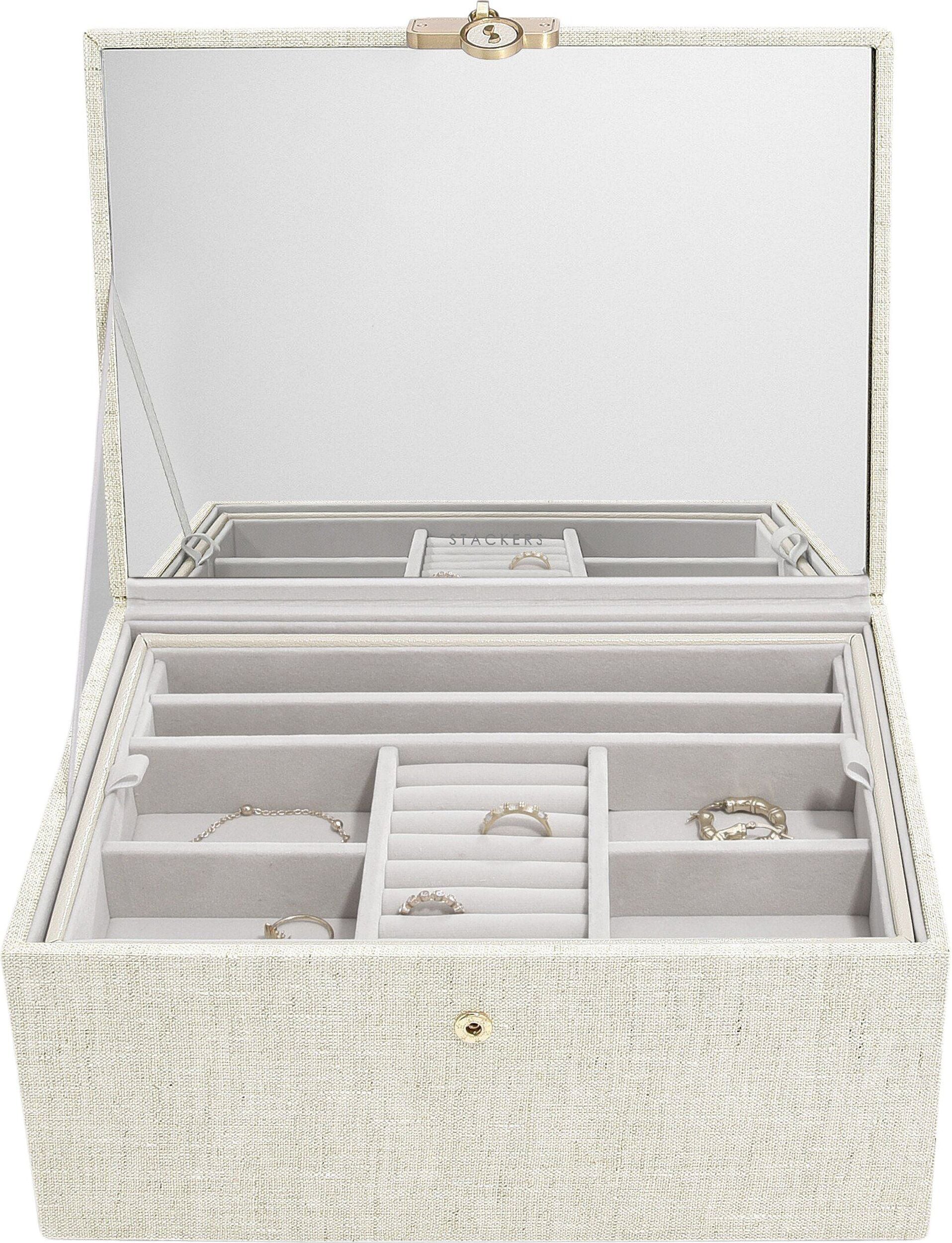 Szkatułka na biżuterię Stackers Luxury classic beżowa lniana