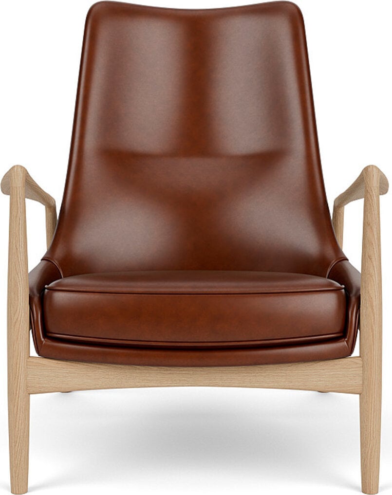 Fotel The Seal Lounge 92 cm jasny dąb tapicerowany skóra brąz
