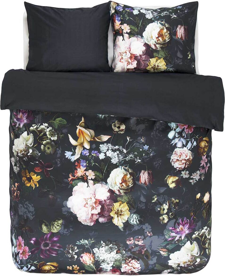 Pościel Fleur 240 x 220 cm granatowa z 2 poszewkami na poduszki 60 x 70 cm zapięcie flap