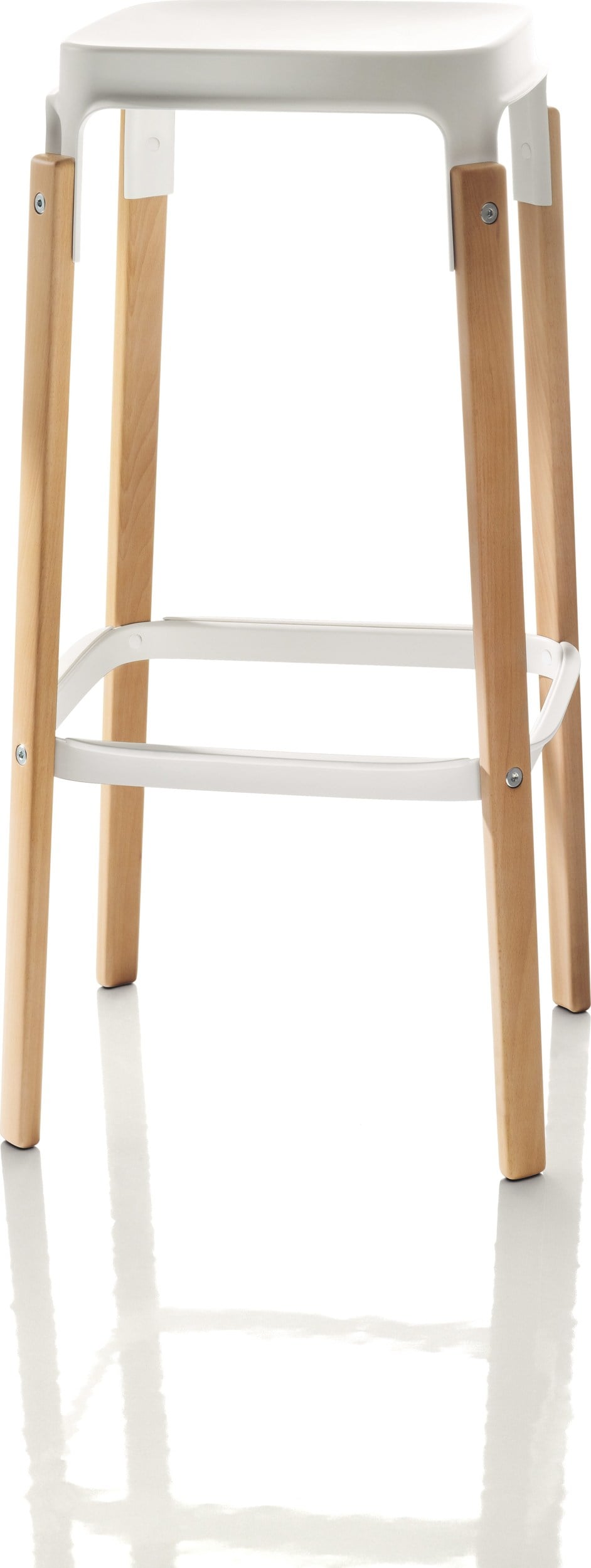 Stołek barowy Steelwood 78 cm nogi dąb siedzisko białe