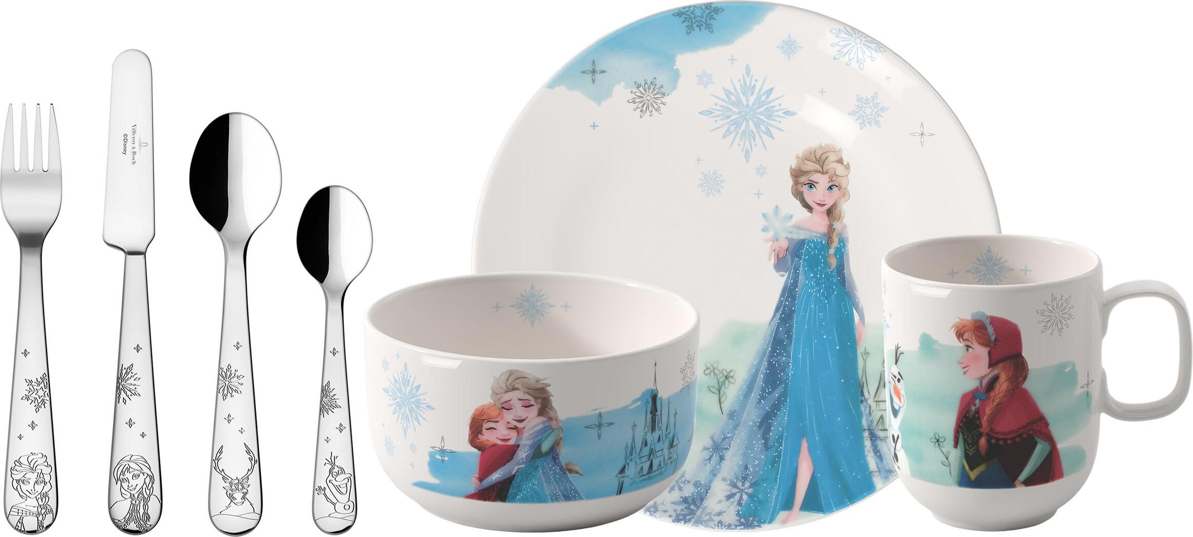 Zestaw naczyń dziecięcych ze sztućcami Disney Frozen 7 el.