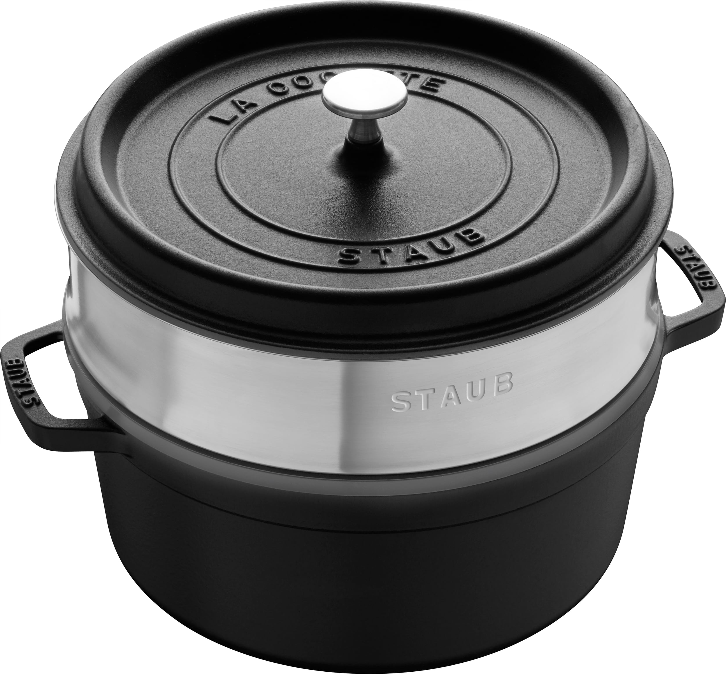 Garnek La Cocotte 5 25 l czarny żeliwny z wkładem do gotowania na parze
