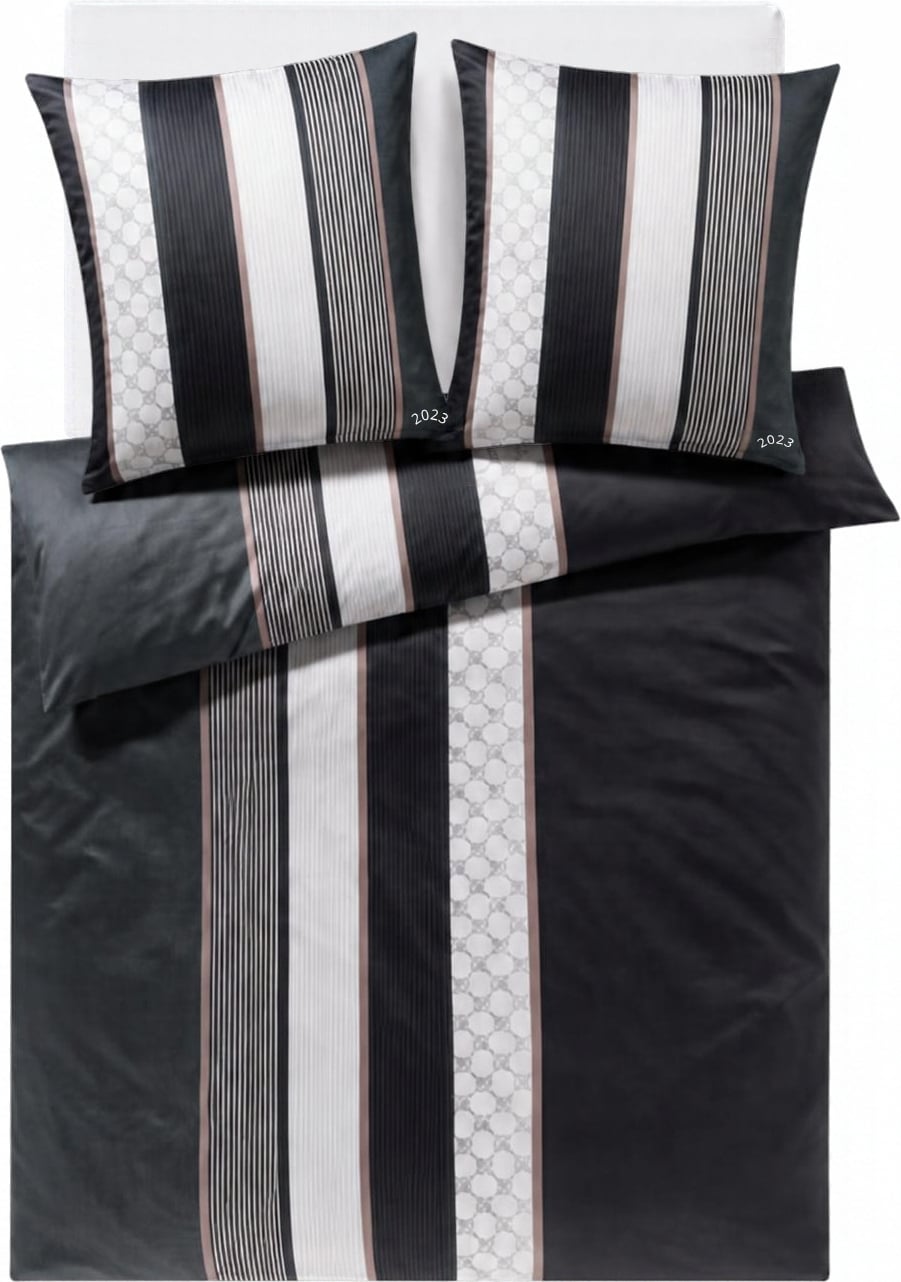 Pościel Cornflower Stripes 200 x 220 cm deep Stone z bawełny satynowej z 2 poszewkami na poduszki 80 x 80 cm