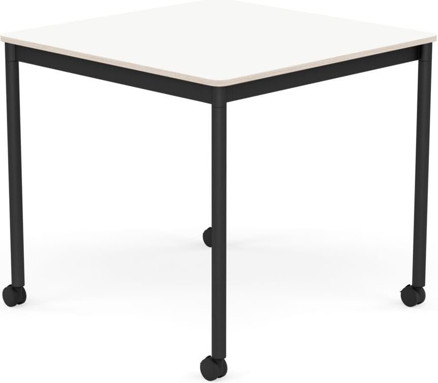 Stół na kółkach Base kwadratowy 80 cm biały laminowany nogi czarne
