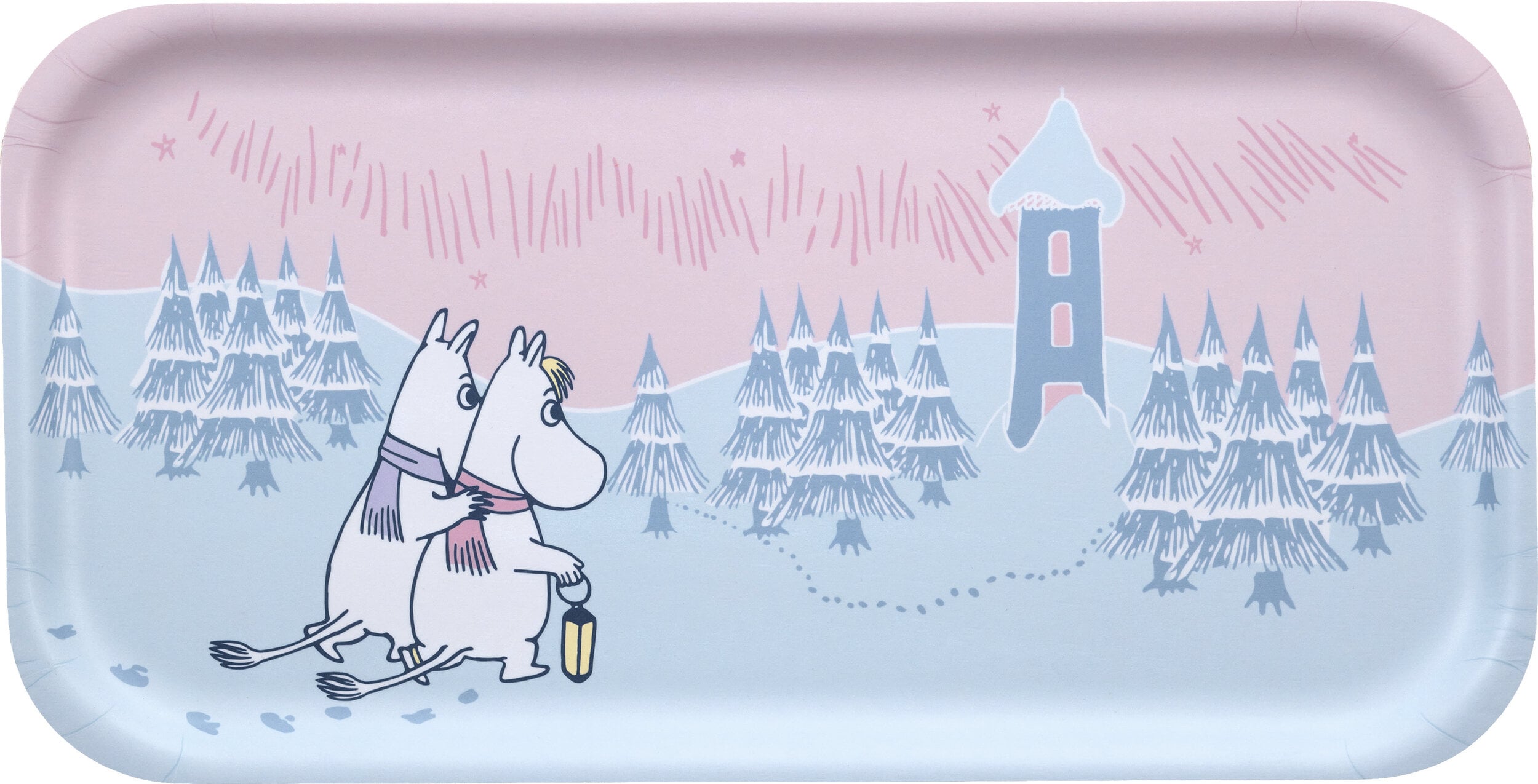 Taca do serwowania Muminki Frosty Day 43 x 22 cm błękitno-różowa