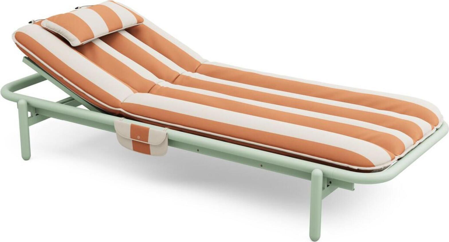 Leżanka ogrodowa Sunbun Mist Green w paski pomarańczowo-beżowa