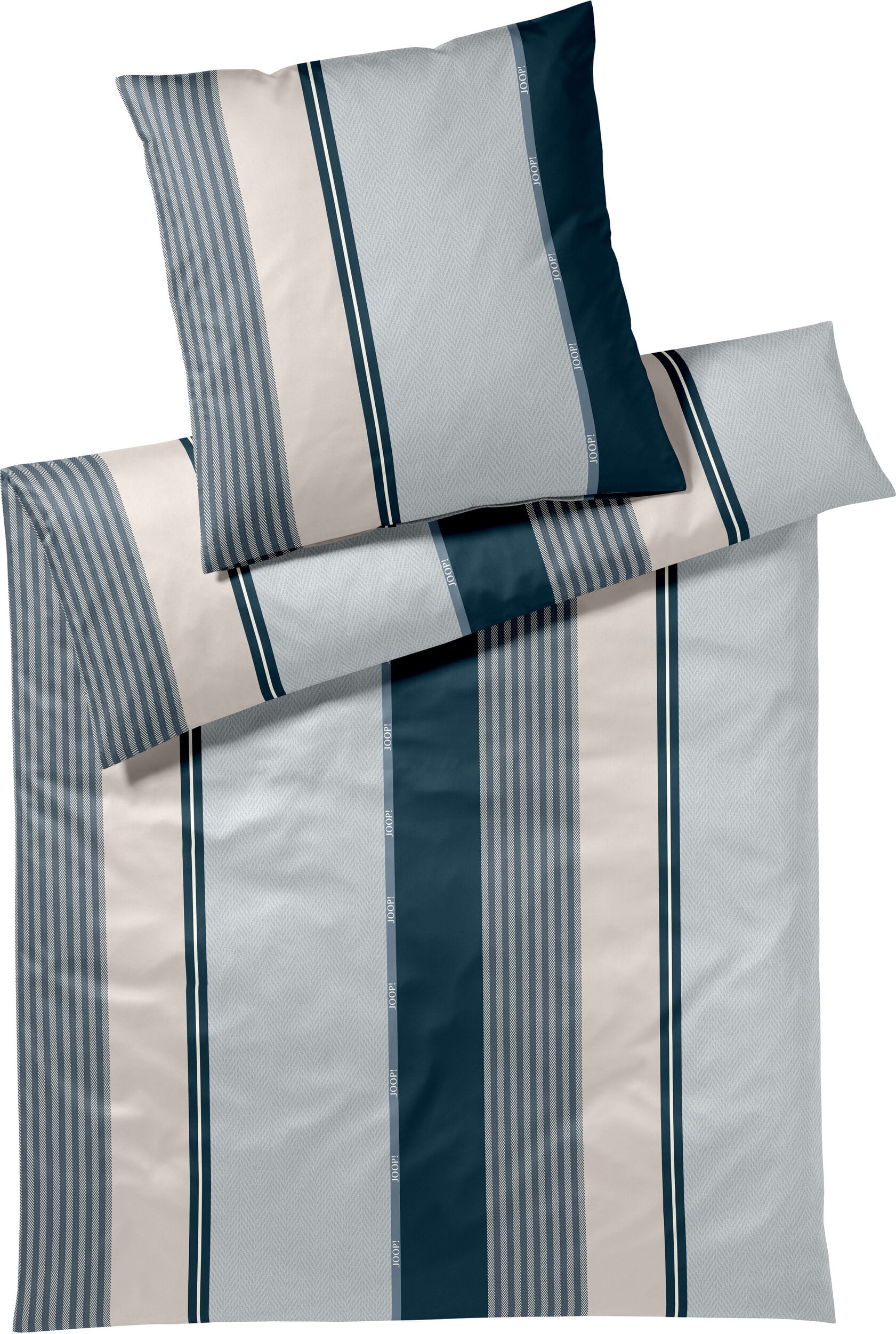 Pościel Herringbone Stripes 155 x 220 cm Ocean z bawełny satynowej z poszewką na poduszkę 80 x 80 cm