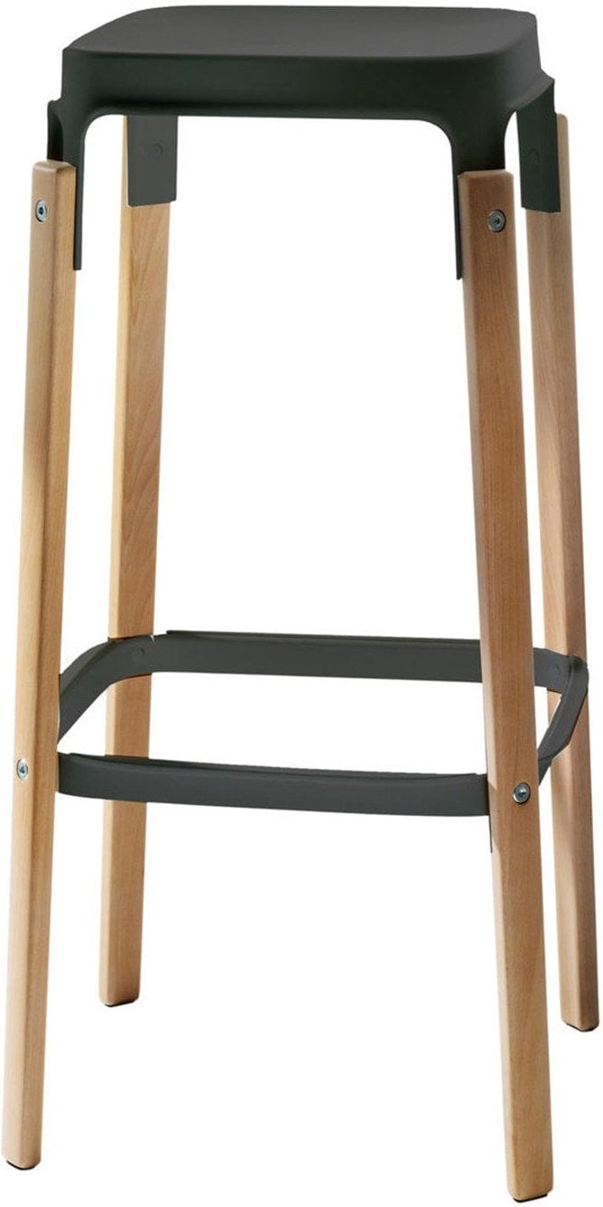 Stołek barowy Steelwood 68 cm nogi buk siedzisko czarne