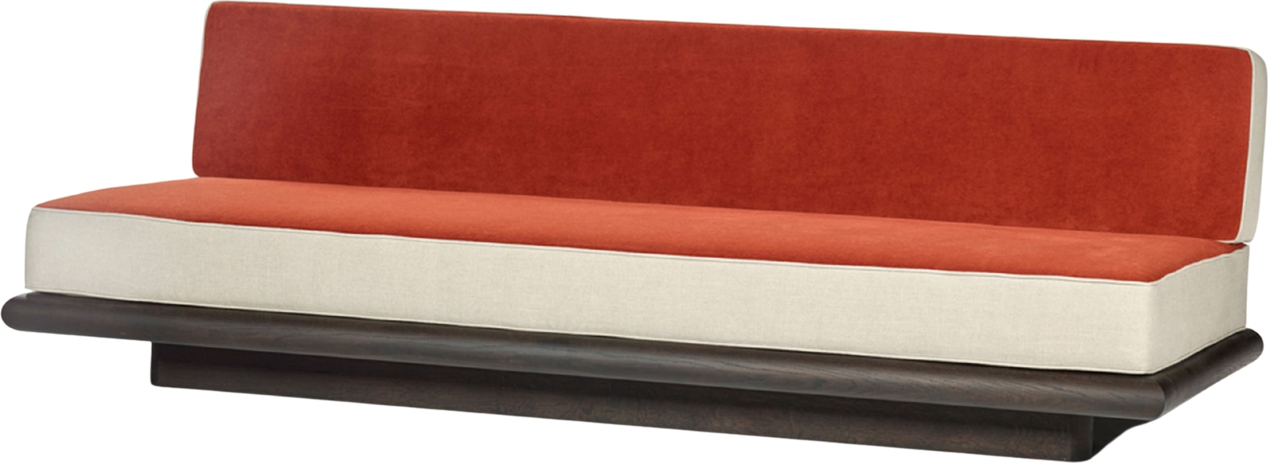 Sofa Ono Velvet 234 cm pomarańczowo-kremowa ciemny dąb