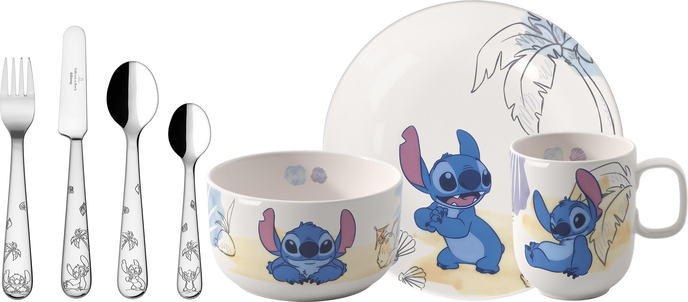 Zestaw naczyń dziecięcych ze sztućcami Disney Stitch 7 el.