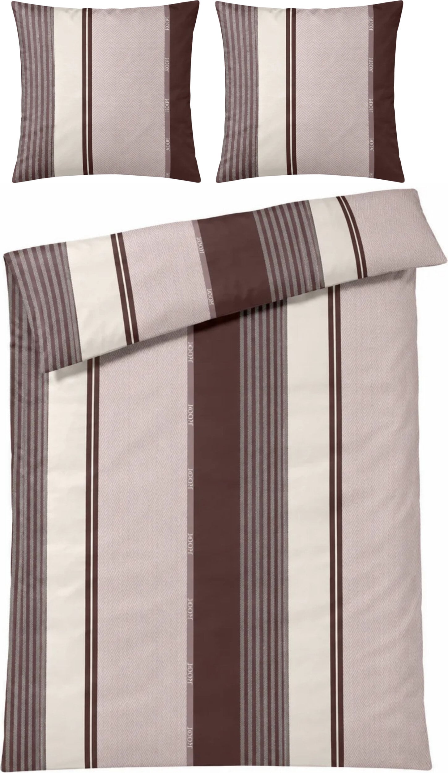 Pościel Herringbone Stripes 200 x 200 cm Rose z bawełny satynowej z 2 poszewkami na poduszki 80 x 80 cm