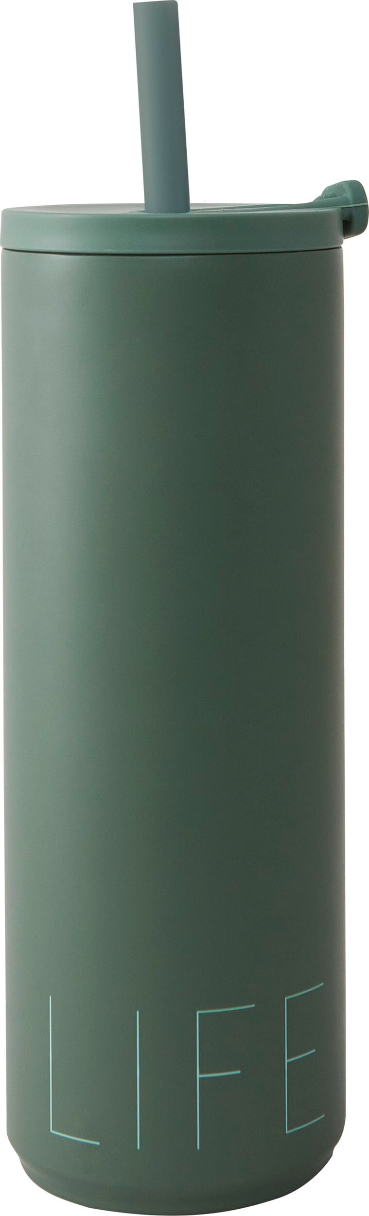 Kubek termiczny Design Letters Life 500 ml zielony ze słomką