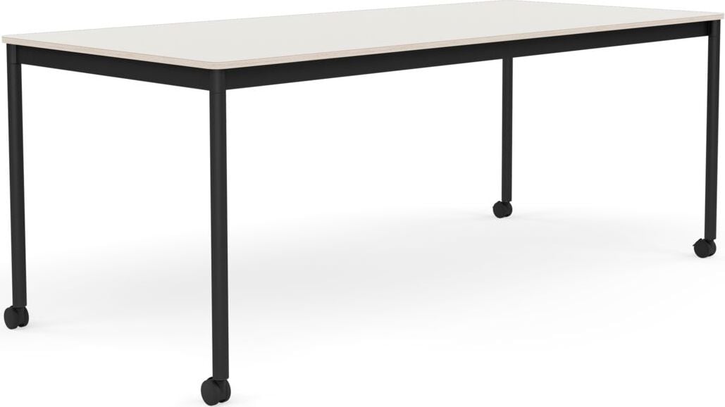 Stół na kółkach Base 85 x 190 cm biały nanolaminat nogi czarne
