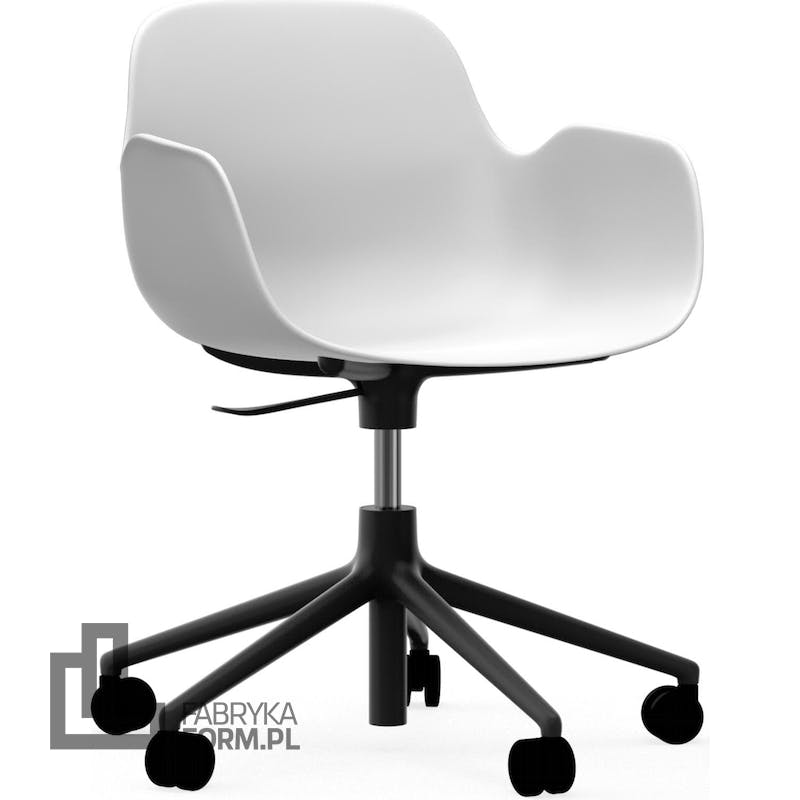 Fotel na kółkach Form Swivel 5W biały na czarnych aluminiowych nogach