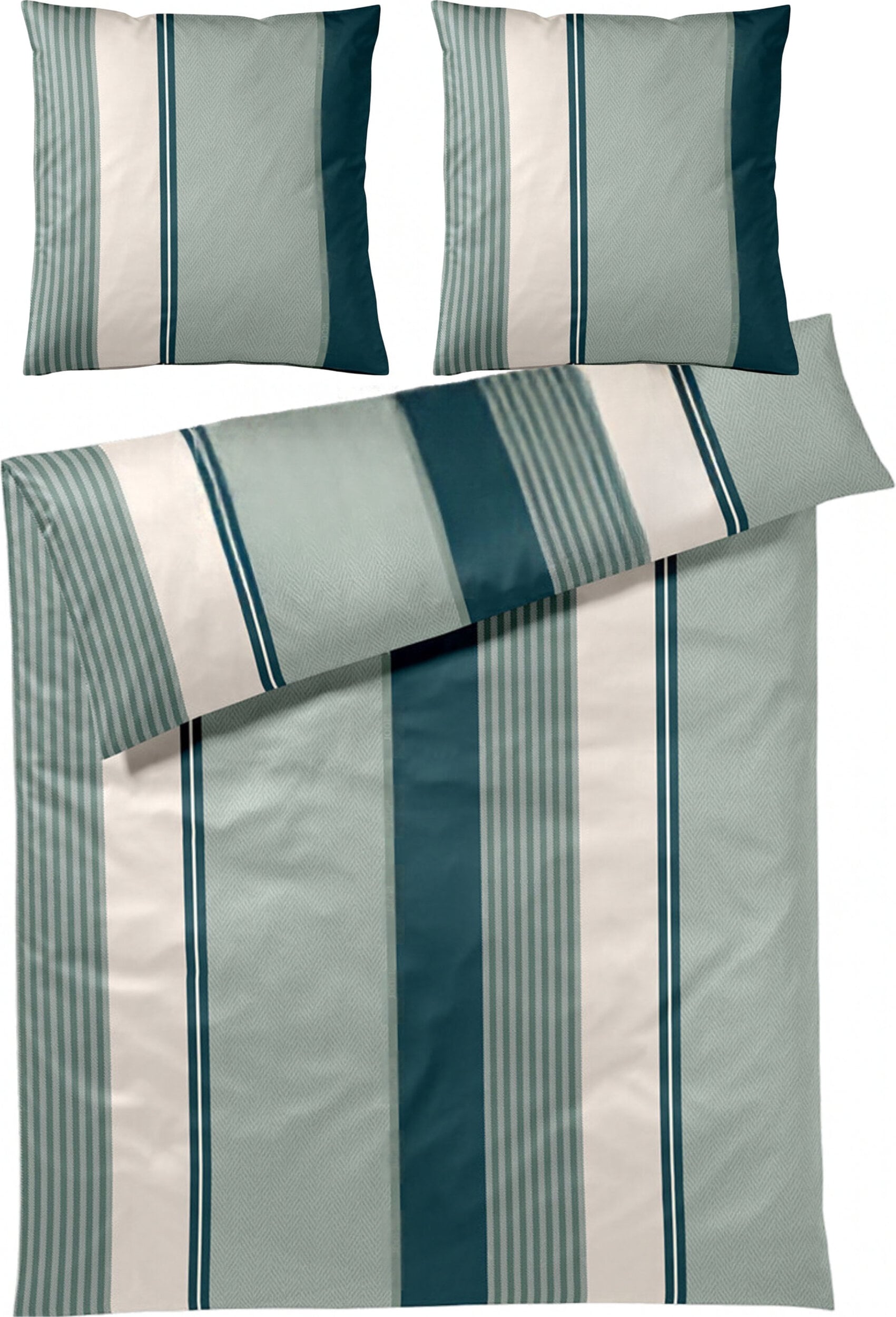 Pościel Herringbone Stripes 200 x 200 cm Emerald z bawełny satynowej z 2 poszewkami na poduszki 80 x 80 cm