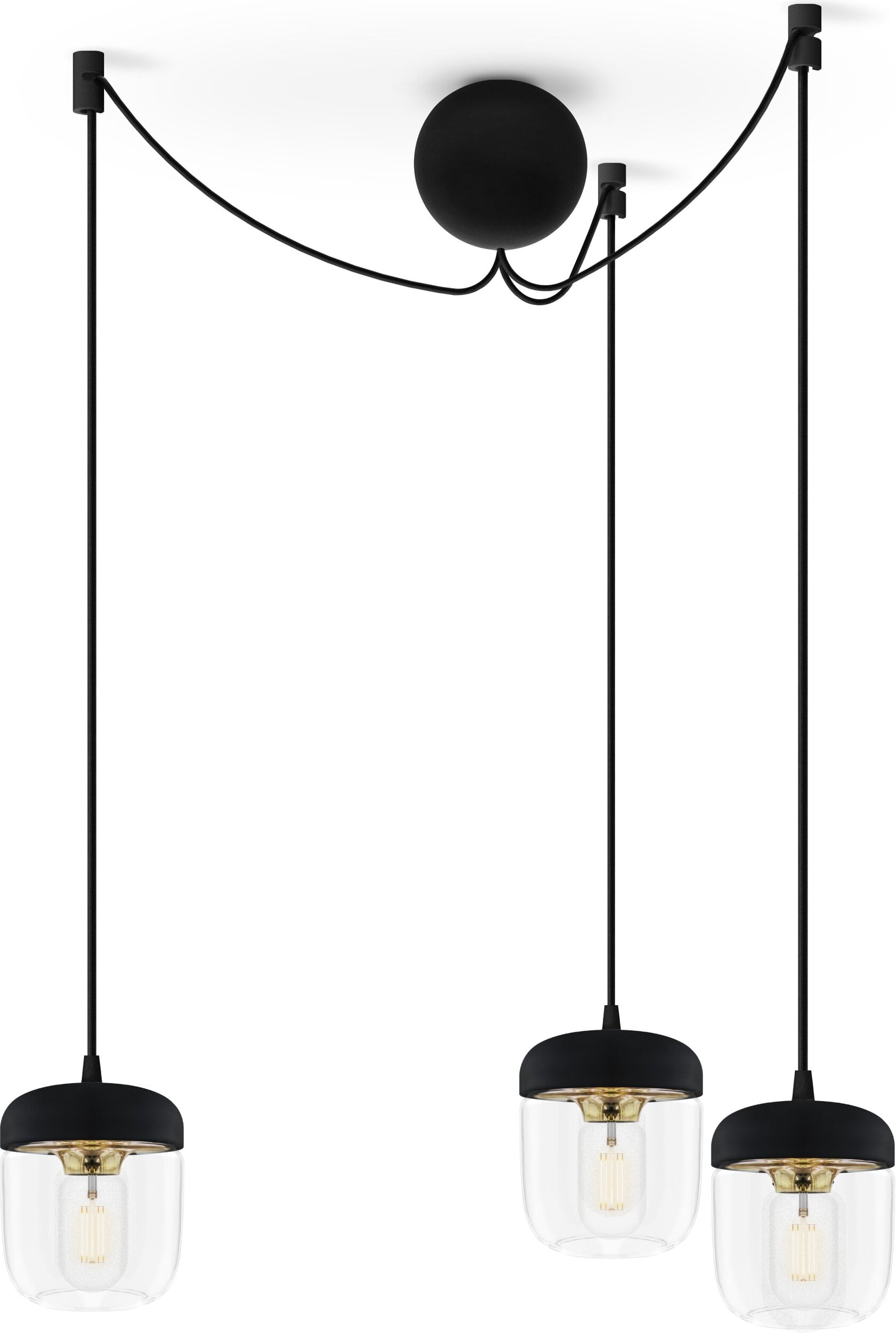 Lampa wisząca Acorn czarna z polerowanym mosiądzem potrójna