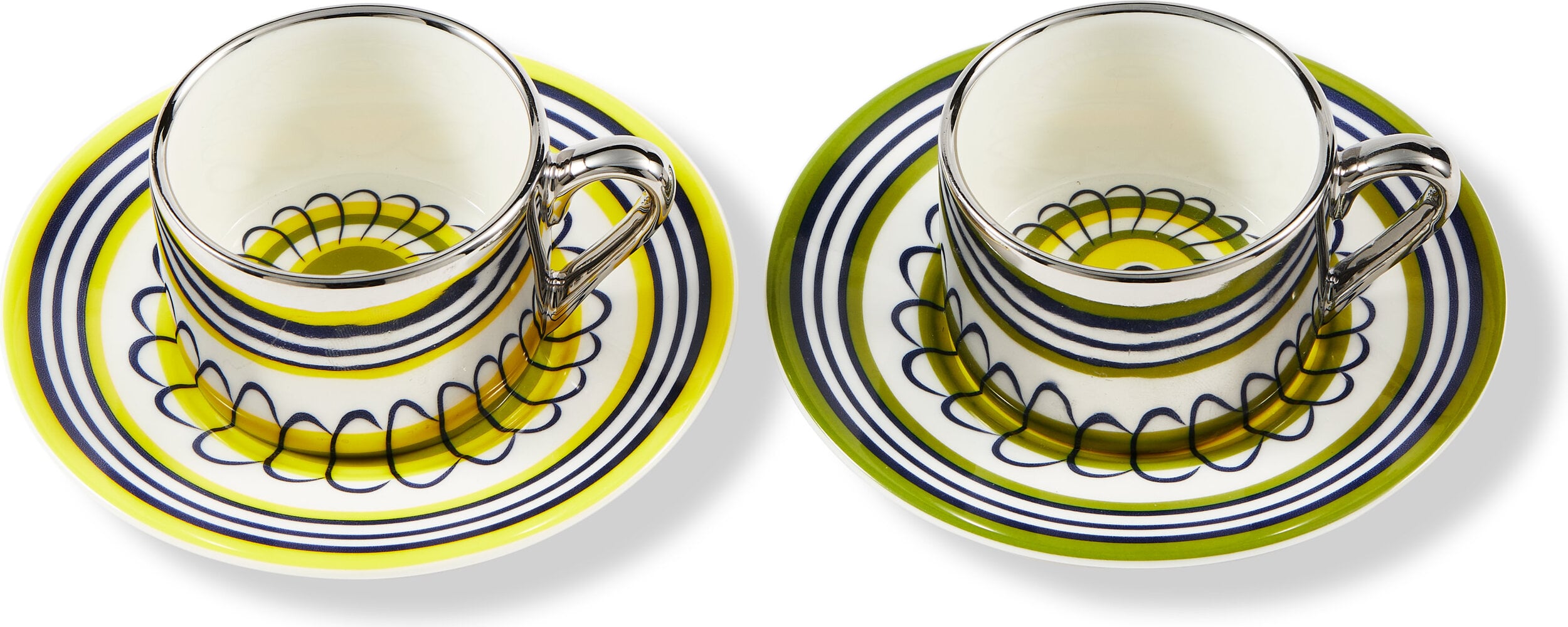 Filiżanki do espresso ze spodkami Floral 90 ml żółto-zielone 2 szt.