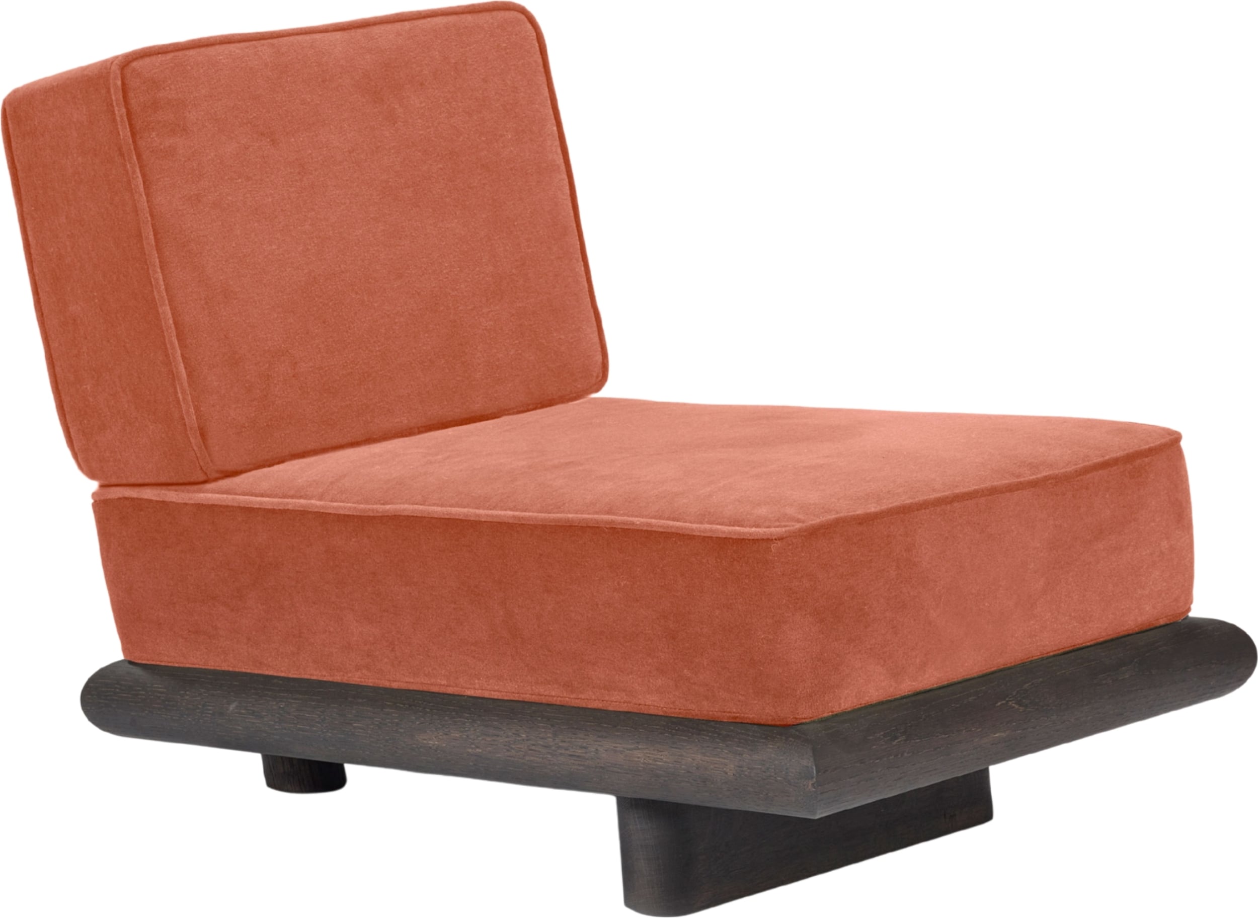 Sofa jednoosobowa Ono Velvet 95 cm pomarańczowa ciemny dąb