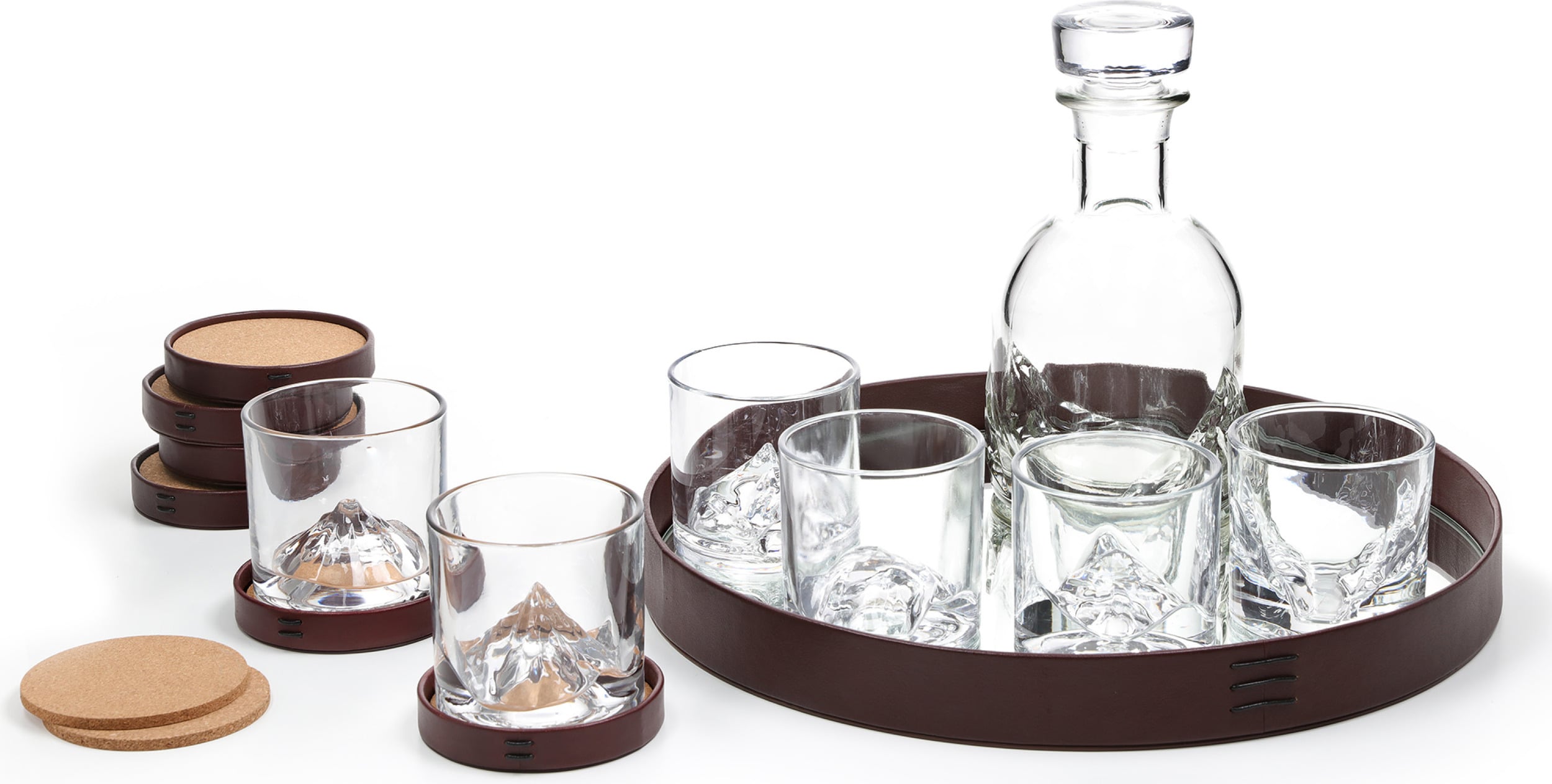 Karafka do whisky Luxury Peaks ze szklankami podstawkami i tacą 14 el.