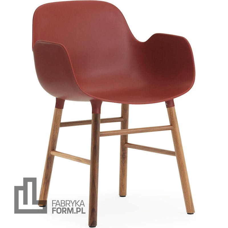 Fotel Form czerwony z orzechową ramą