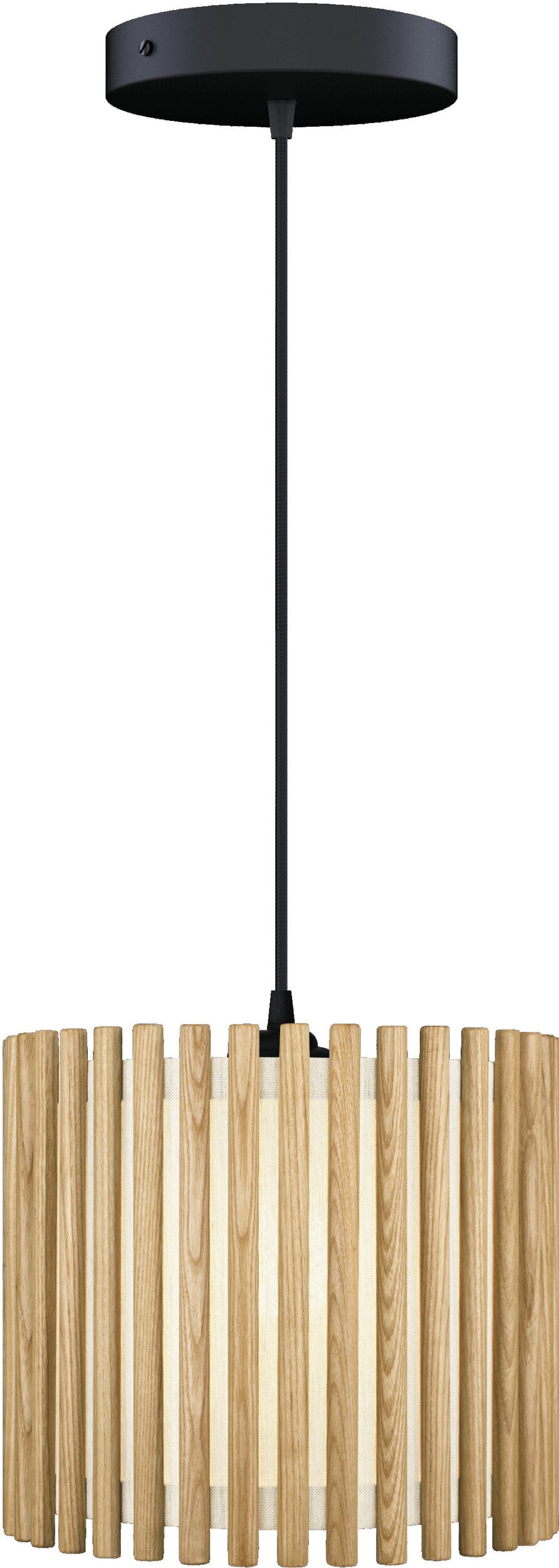 Lampa wisząca Komorebi okrągła 29 4 cm naturalny dąb z czarną rozetą