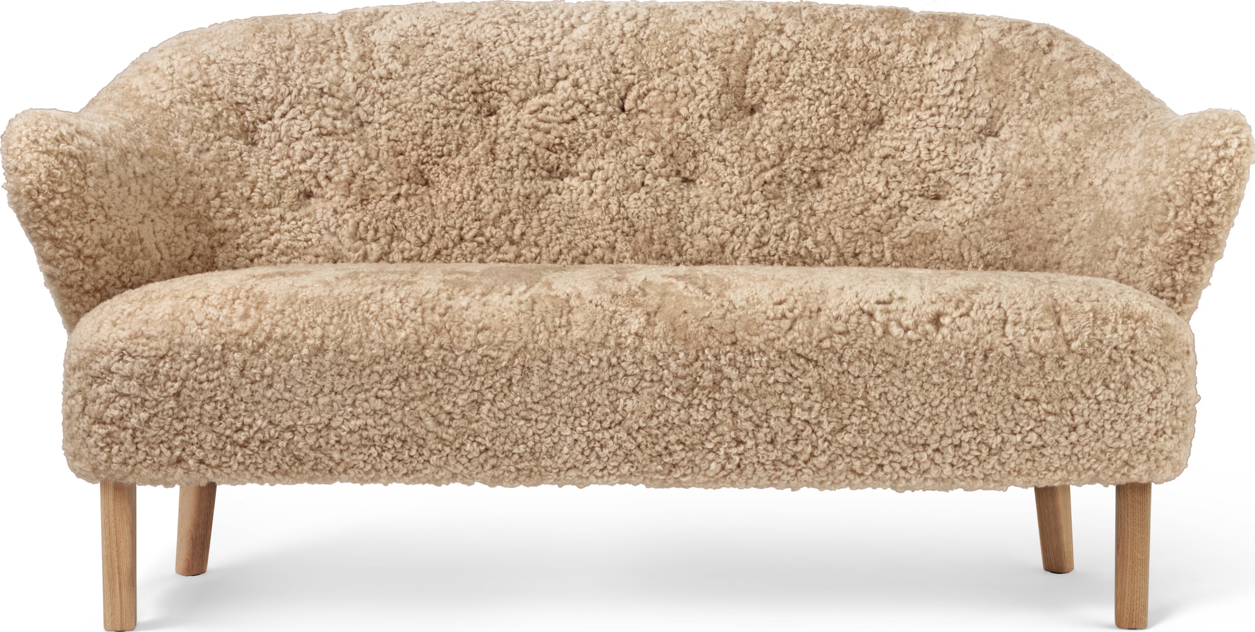 Sofa dwuosobowa Ingeborg Sheepskin beżowa na dębowych nogach